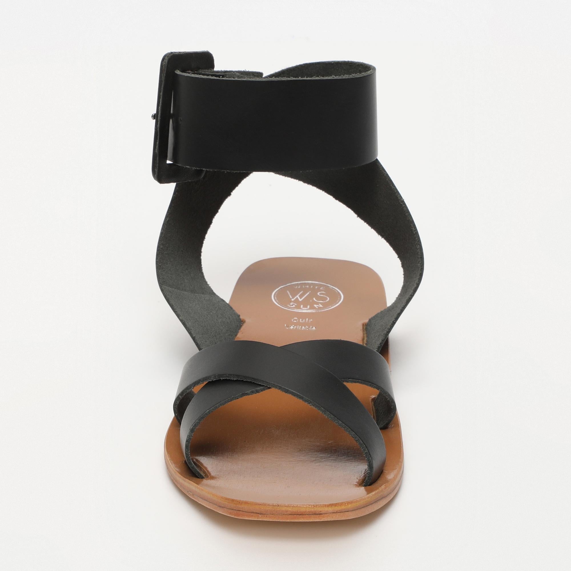 SOFIA sandales bracelet de cheville en cuir noir