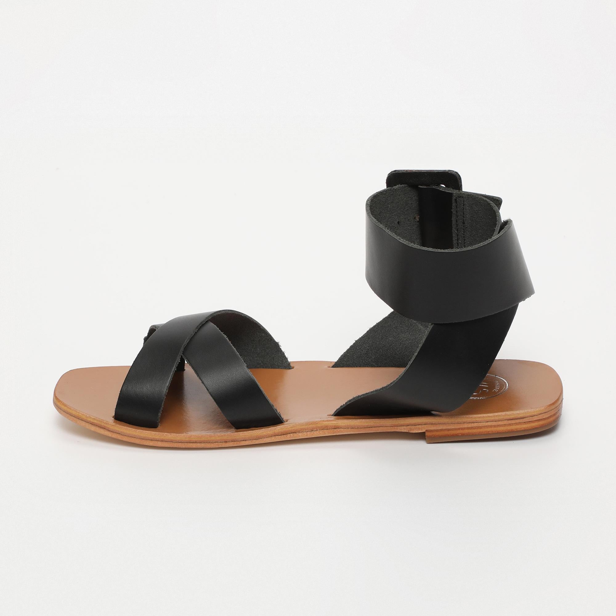 SOFIA sandales bracelet de cheville en cuir noir