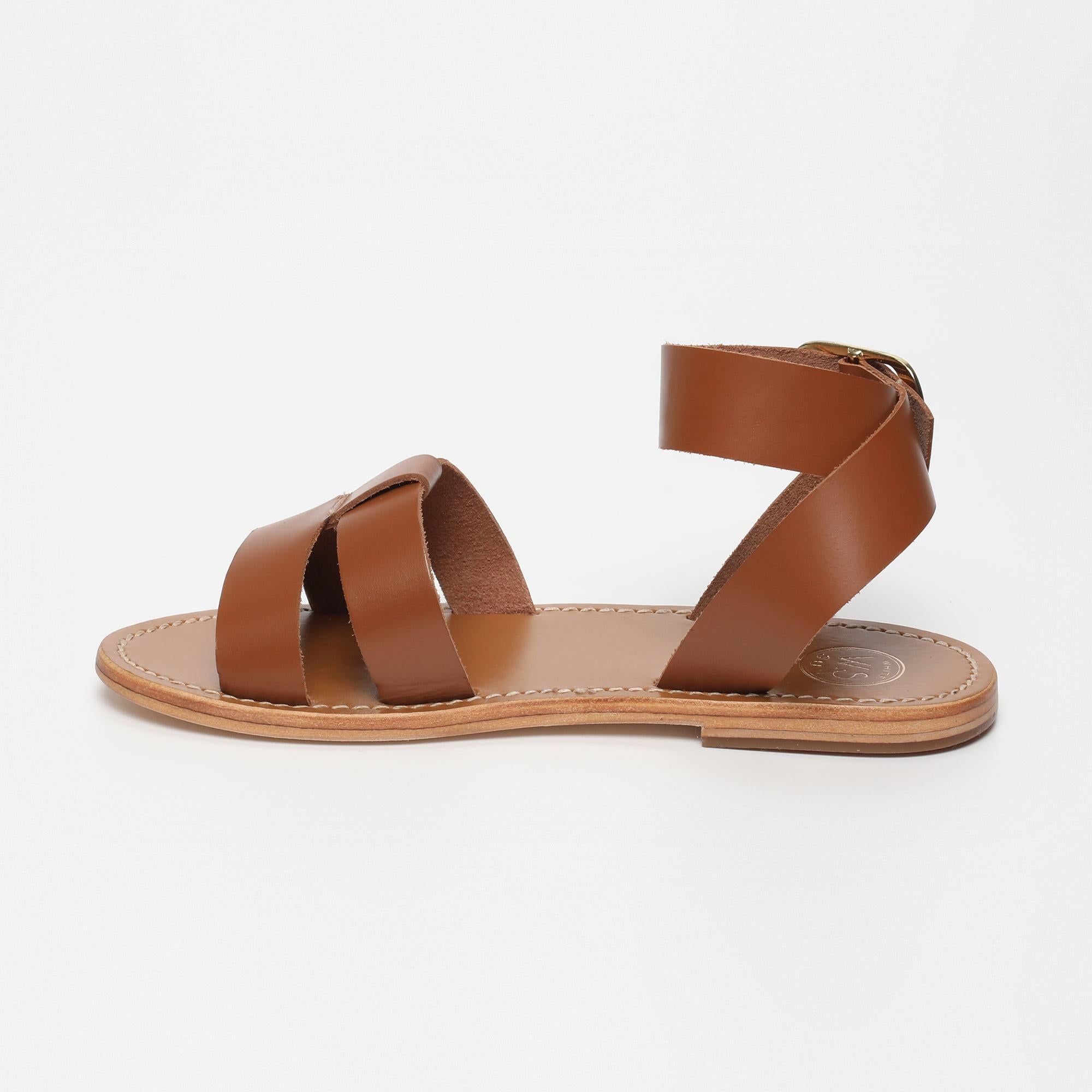 TAHANI sandales bracelet de cheville en cuir camel