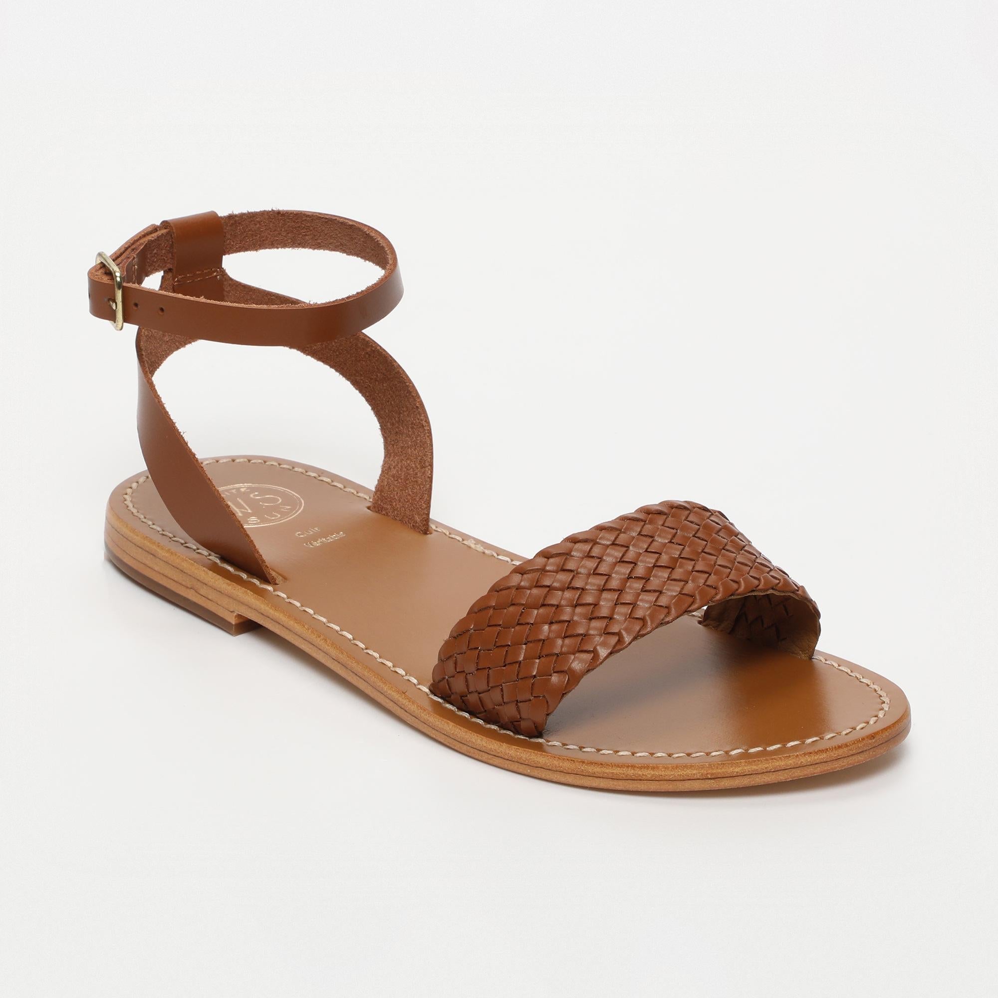TAYTUM sandales bracelet de cheville tresse en cuir camel