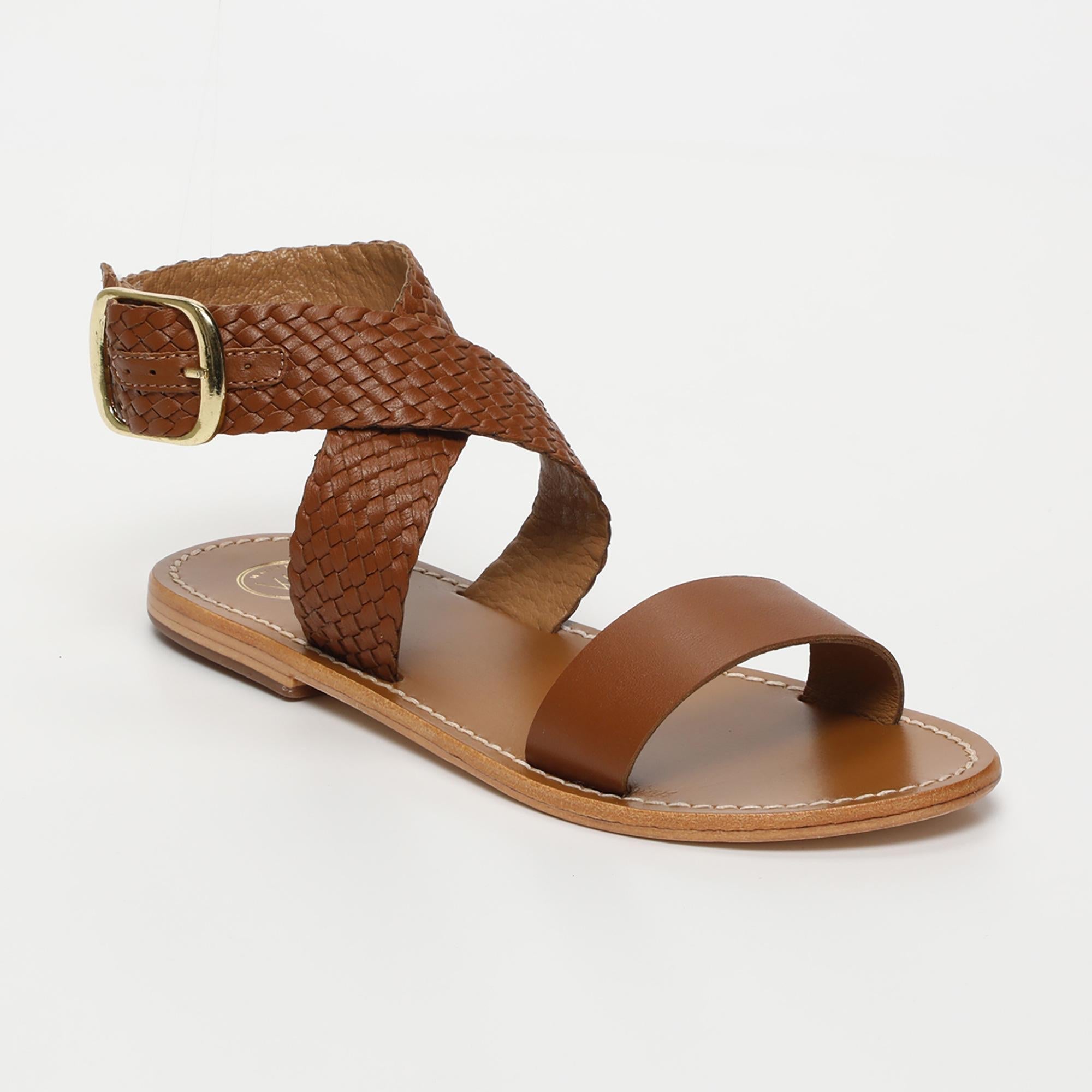 TINSLEY sandales tresse en cuir camel