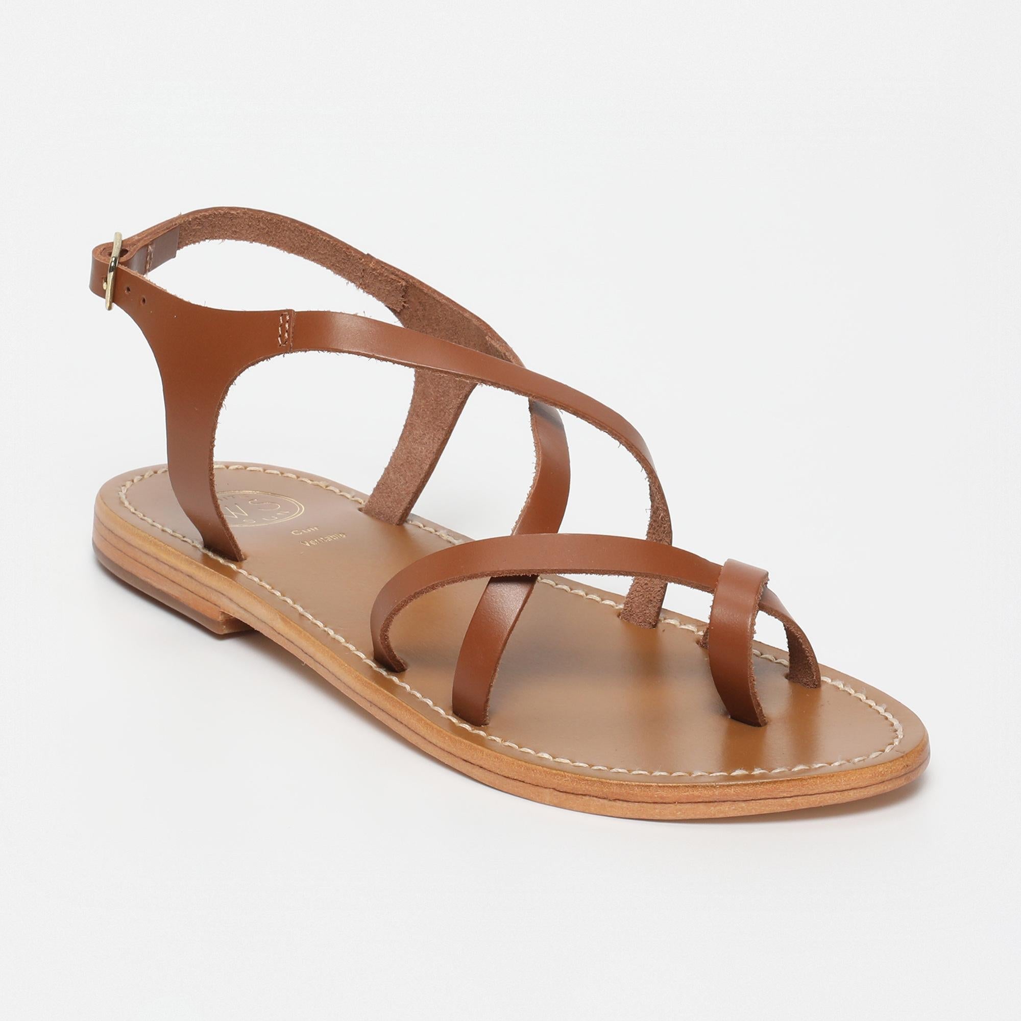 TOBY sandales entre doigt en cuir camel