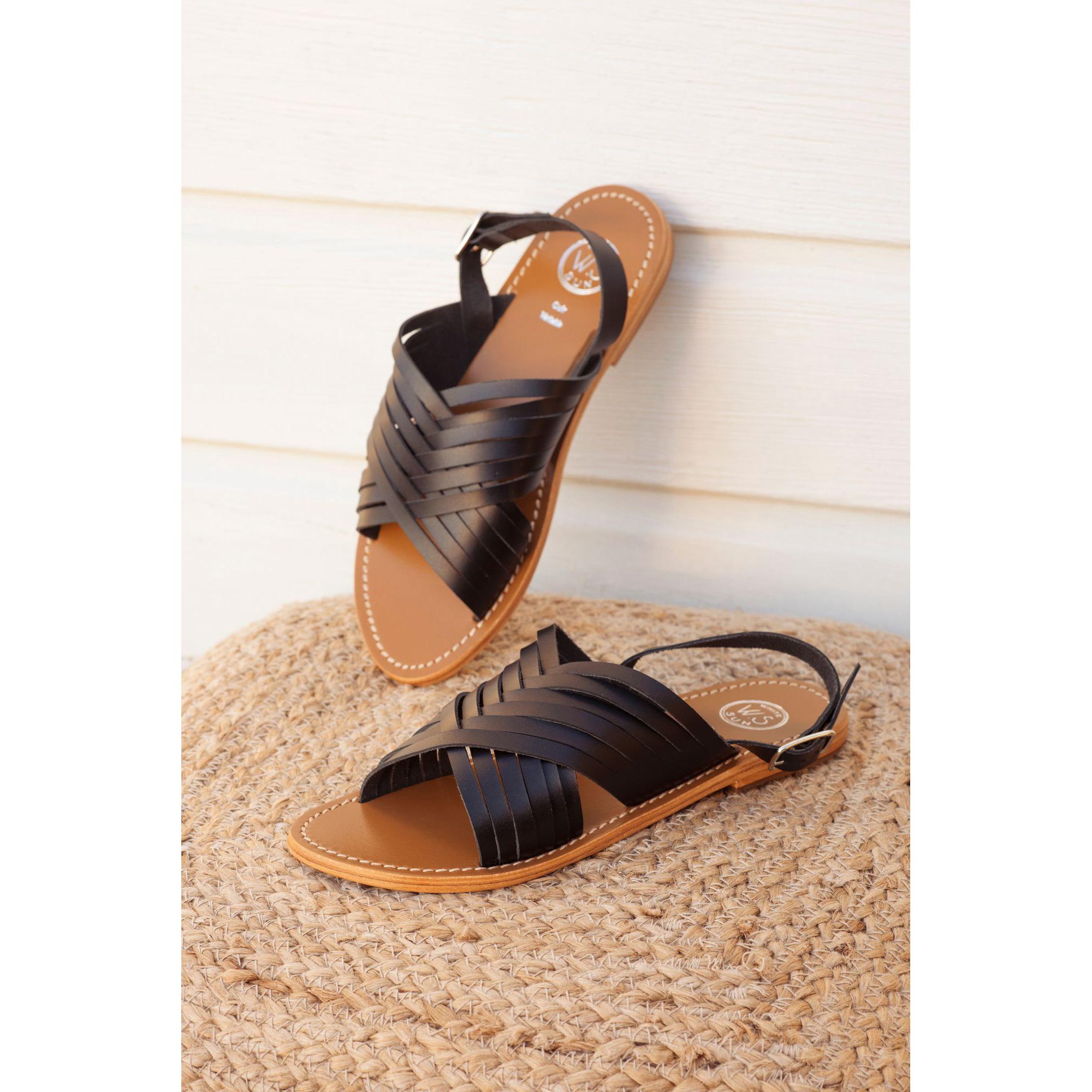 TRINITY sandales en cuir noir