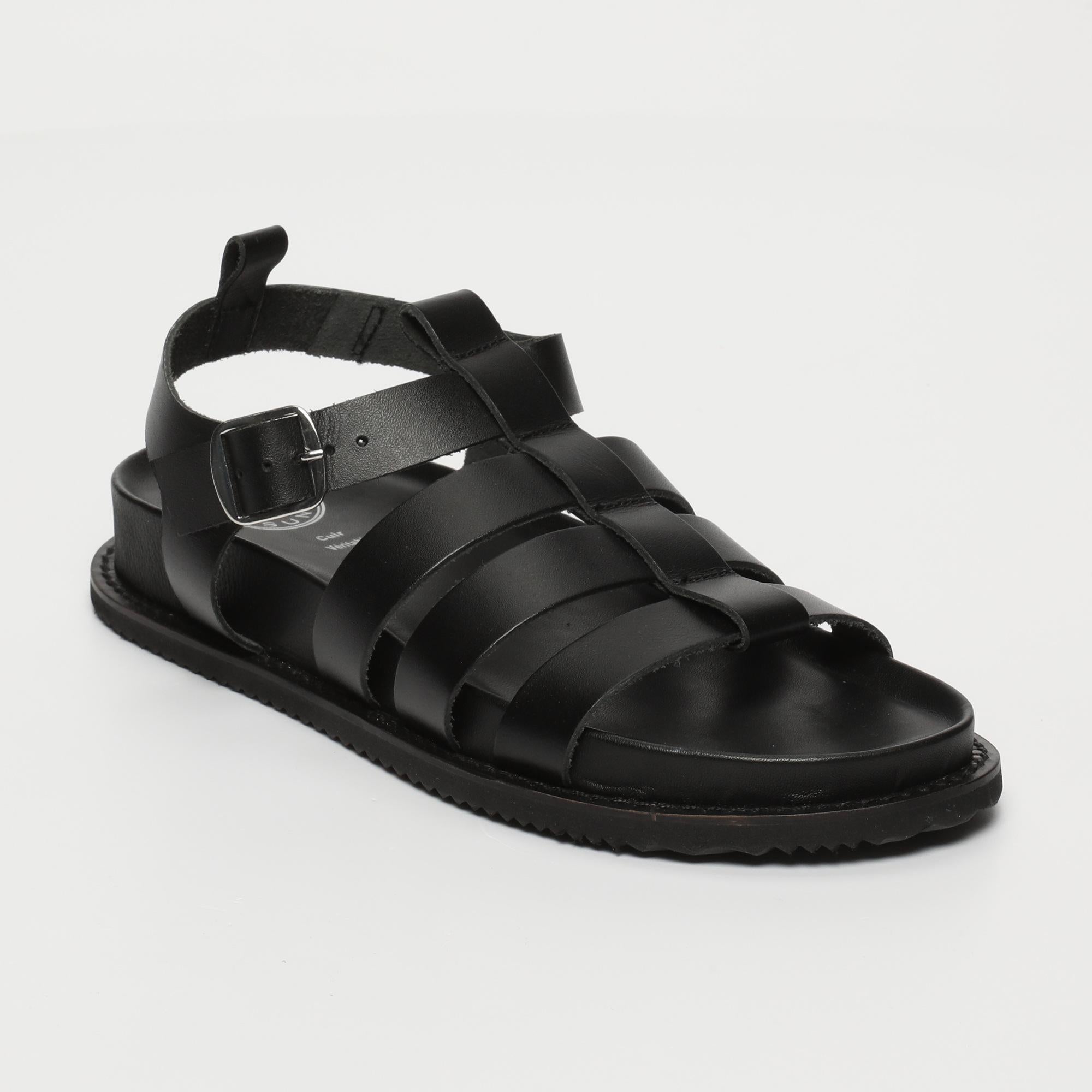 TYLER sandales spartiates en cuir noir