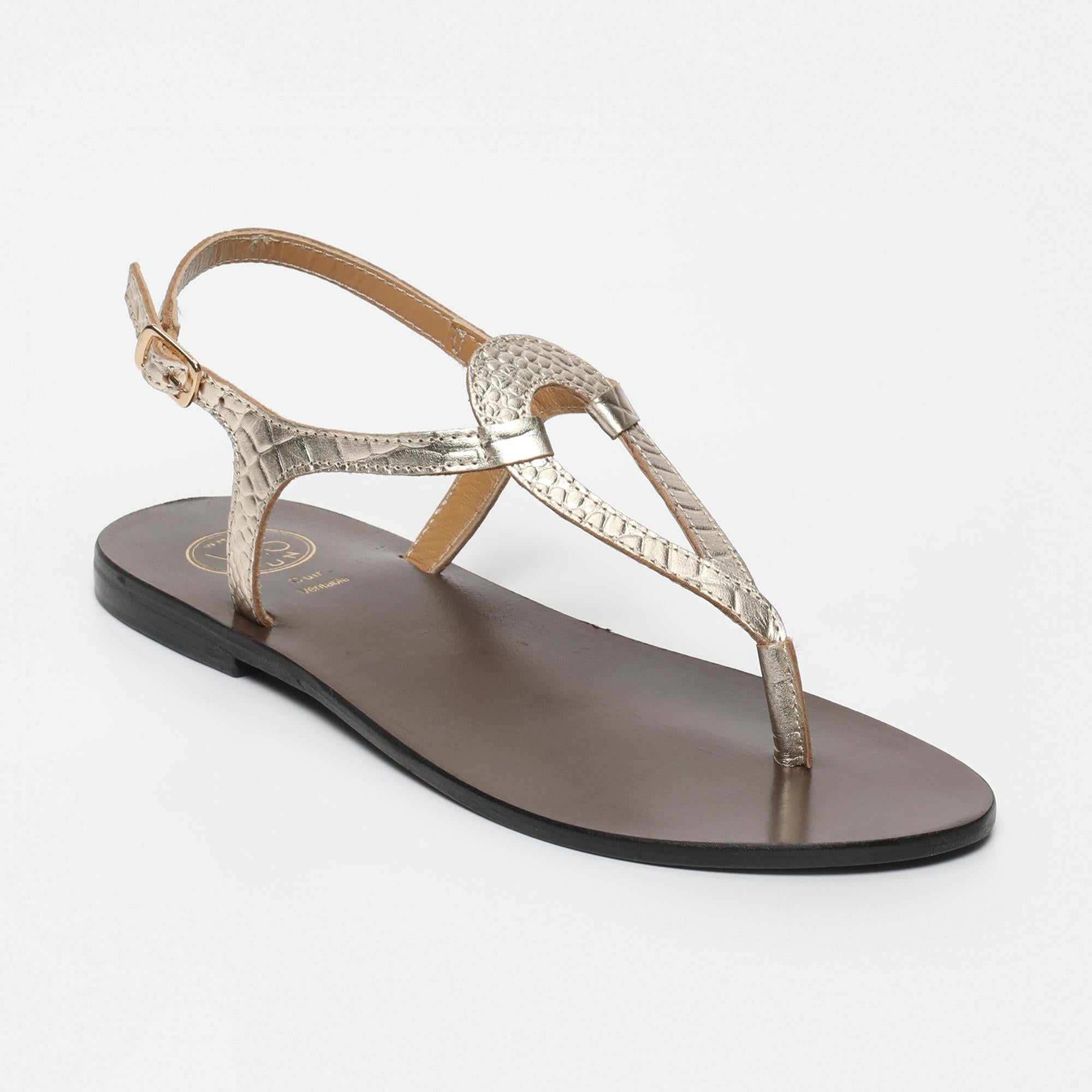 VARDE sandales entre doigt en cuir croco or clair