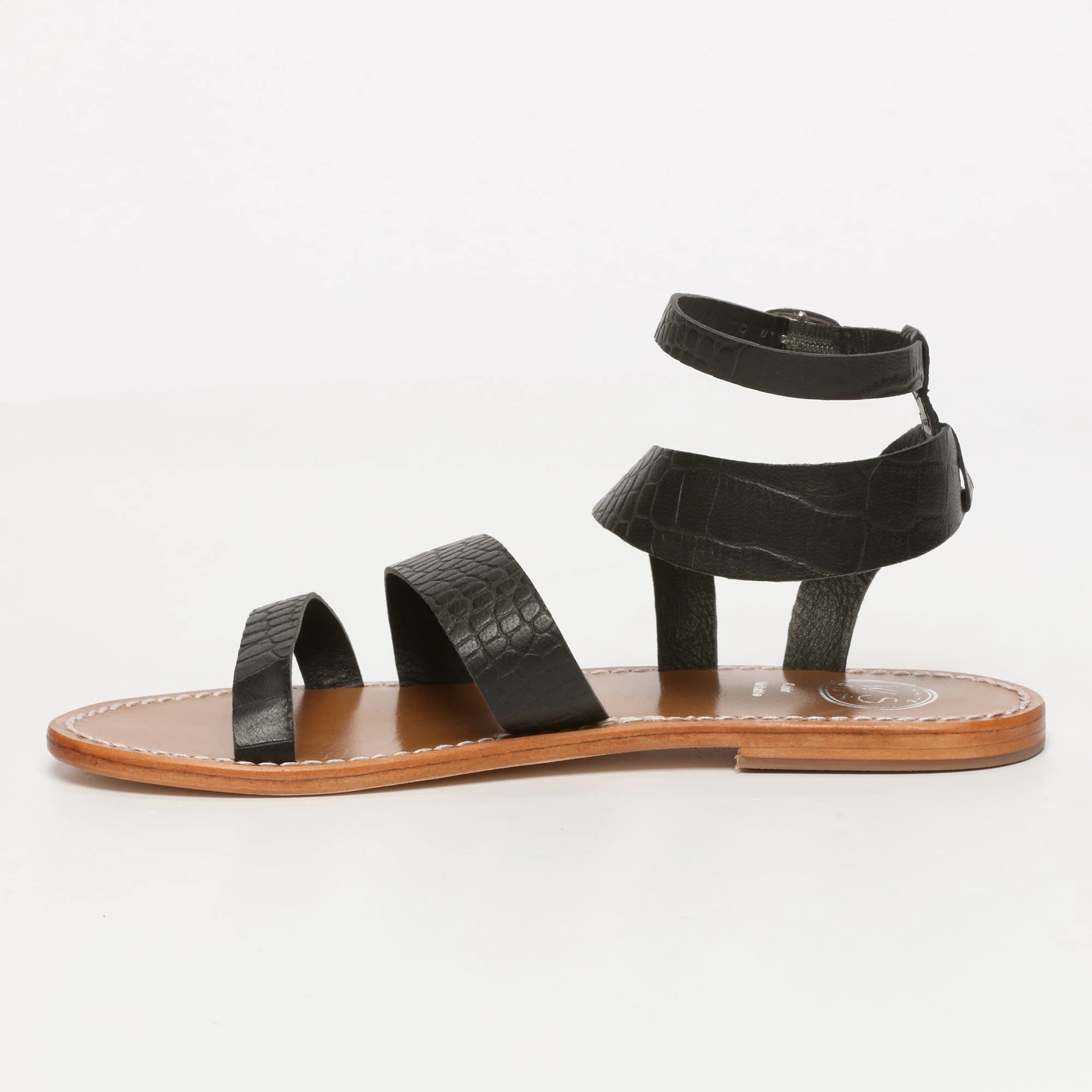 OASIS sandales spartiate / lacet en cuir blackcroco
