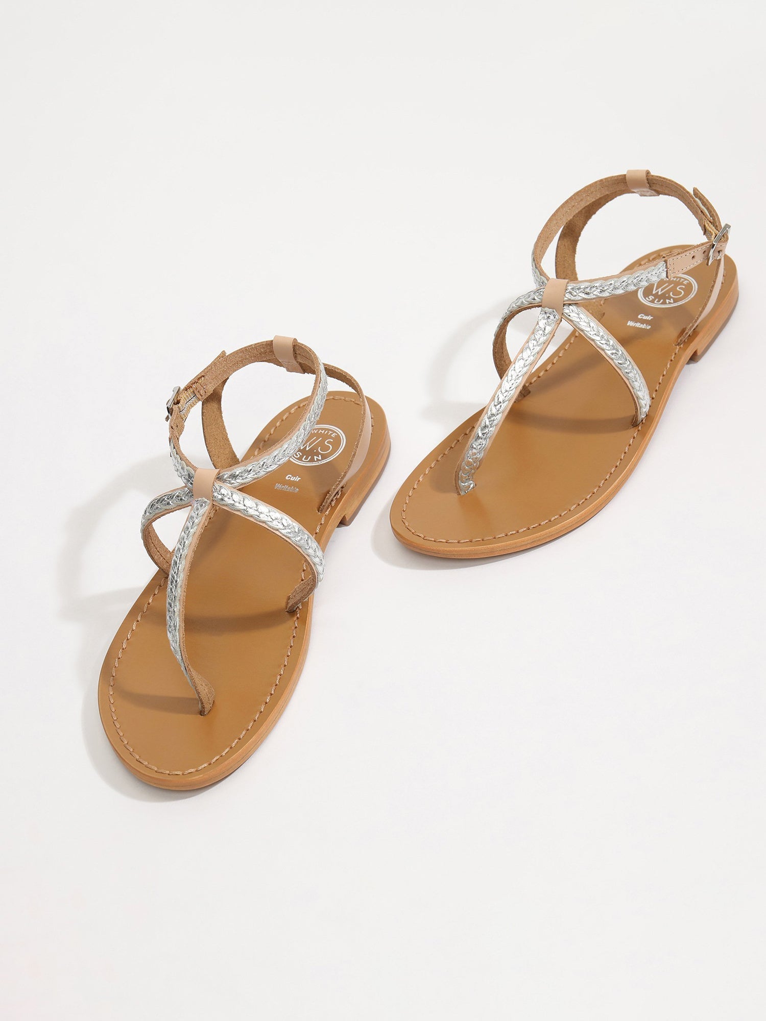 BUZIOS sandales en cuir nude et argent