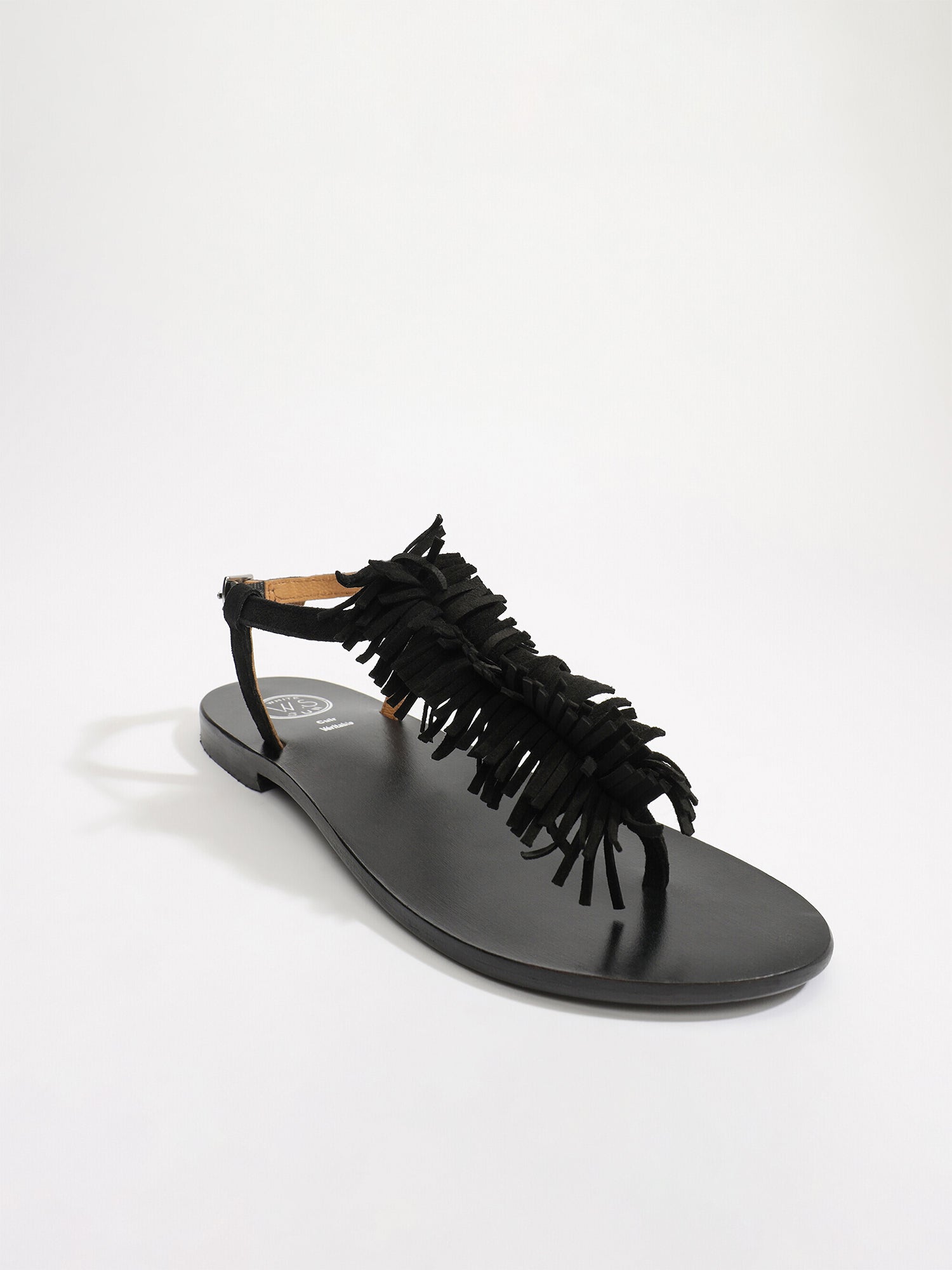 HYDATINA sandales entre doigt franges en cuir noir
