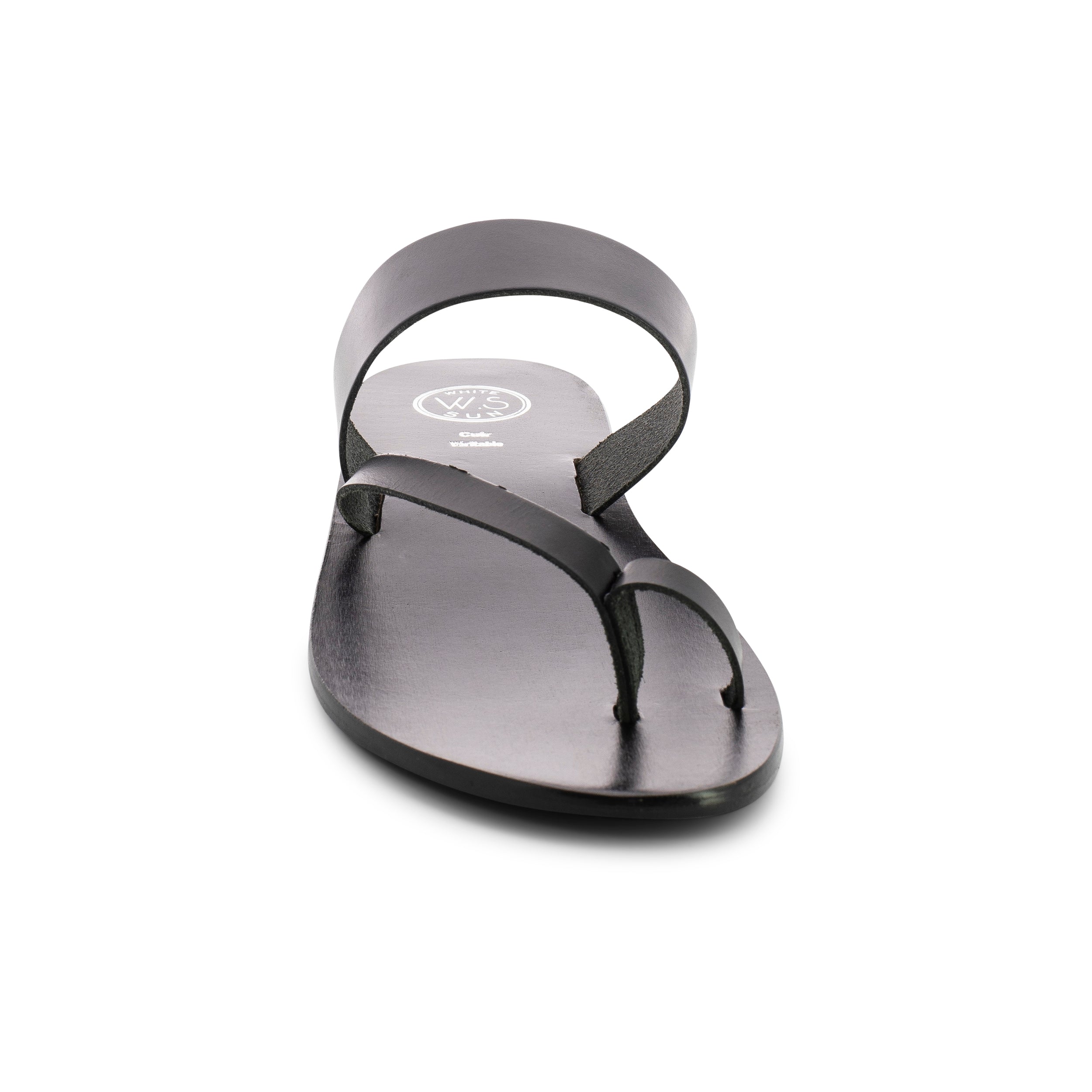 BREHAT mules entre doigt en cuir noir