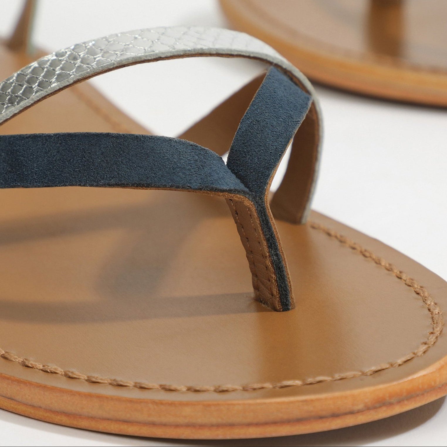 ZARUCCO sandales entre doigt bracelet de cheville en cuir marine et argent