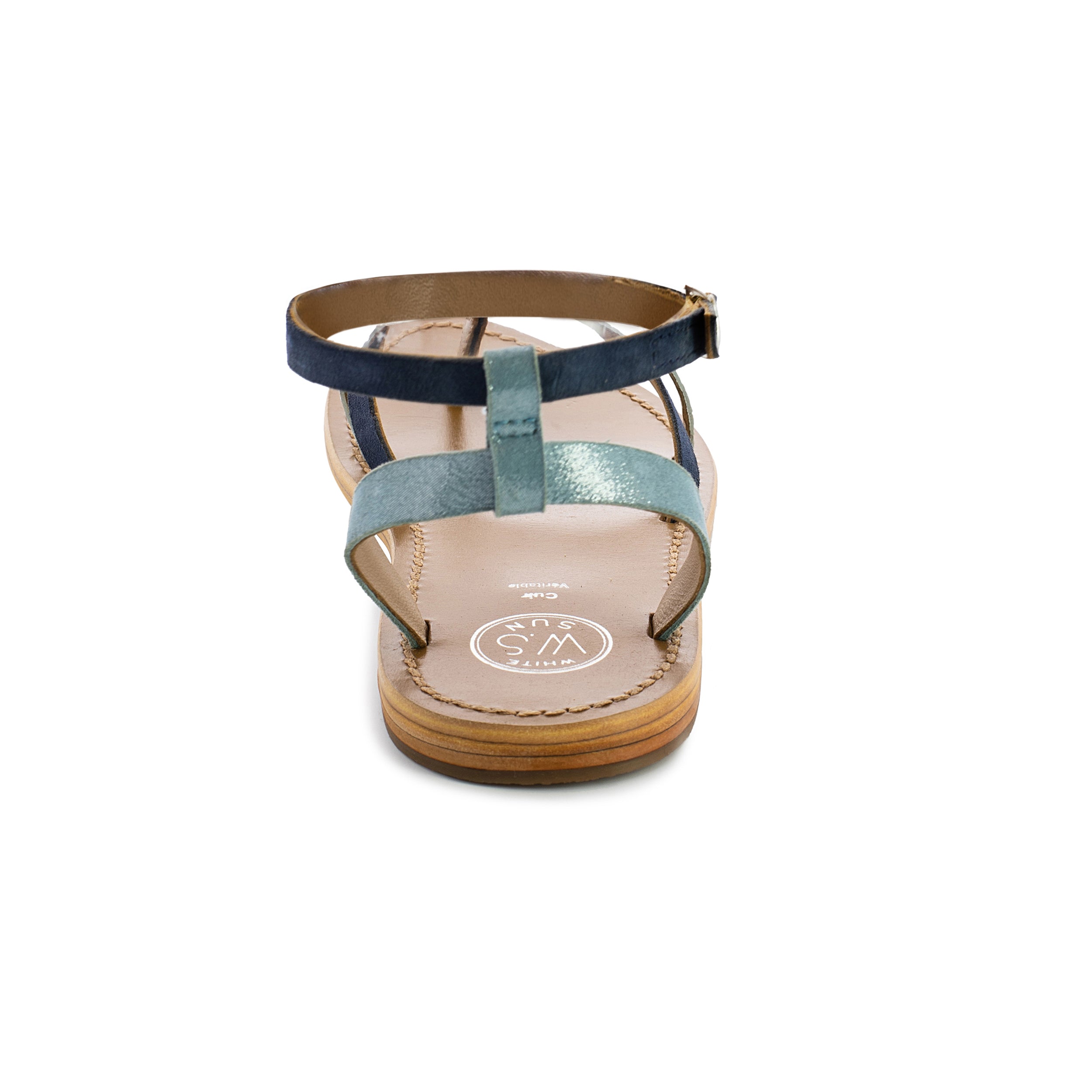 ZARUCCO sandales entre doigt bracelet de cheville en cuir marine et argent