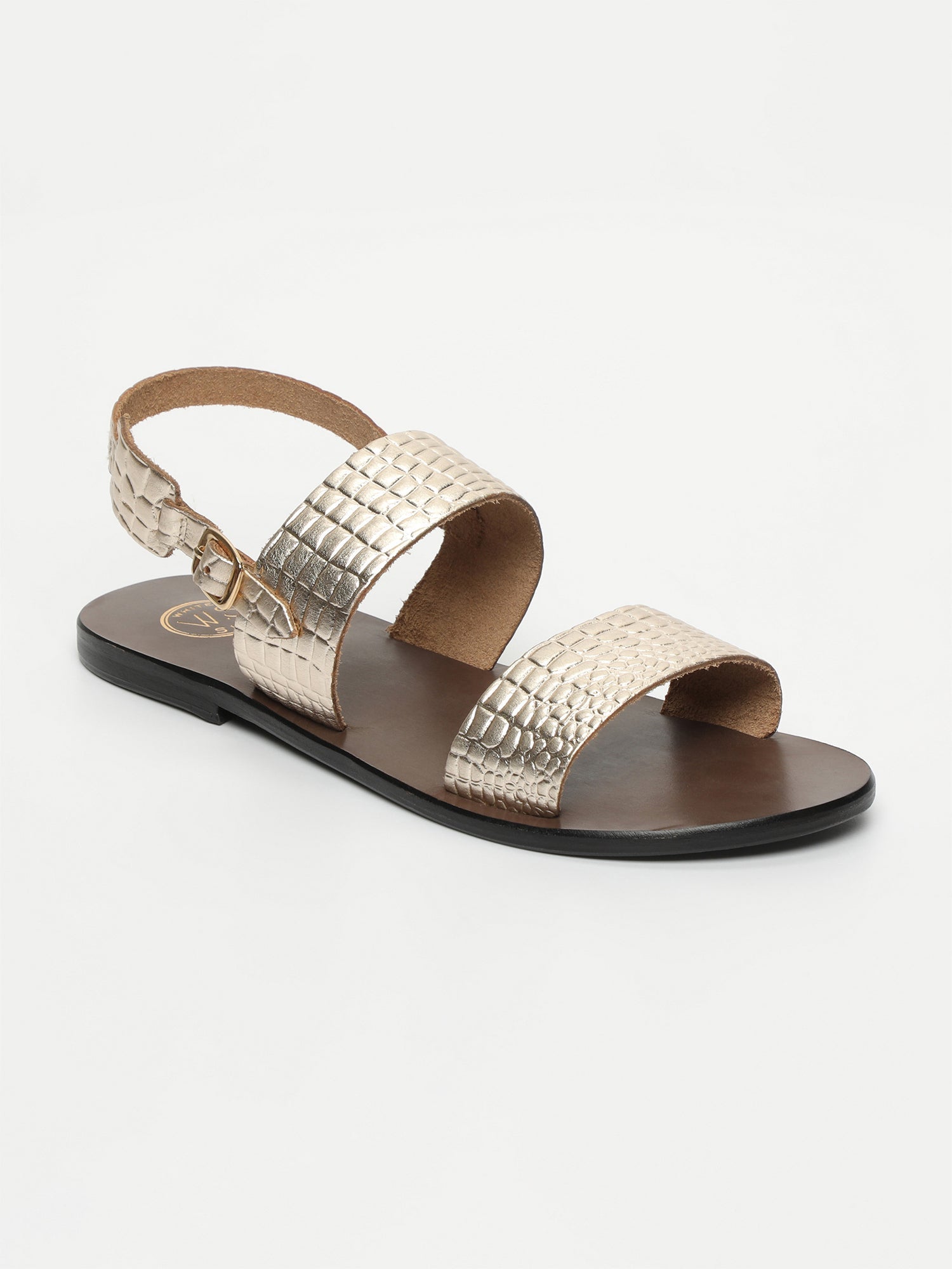 SAWAN sandales en cuir croco or clair
