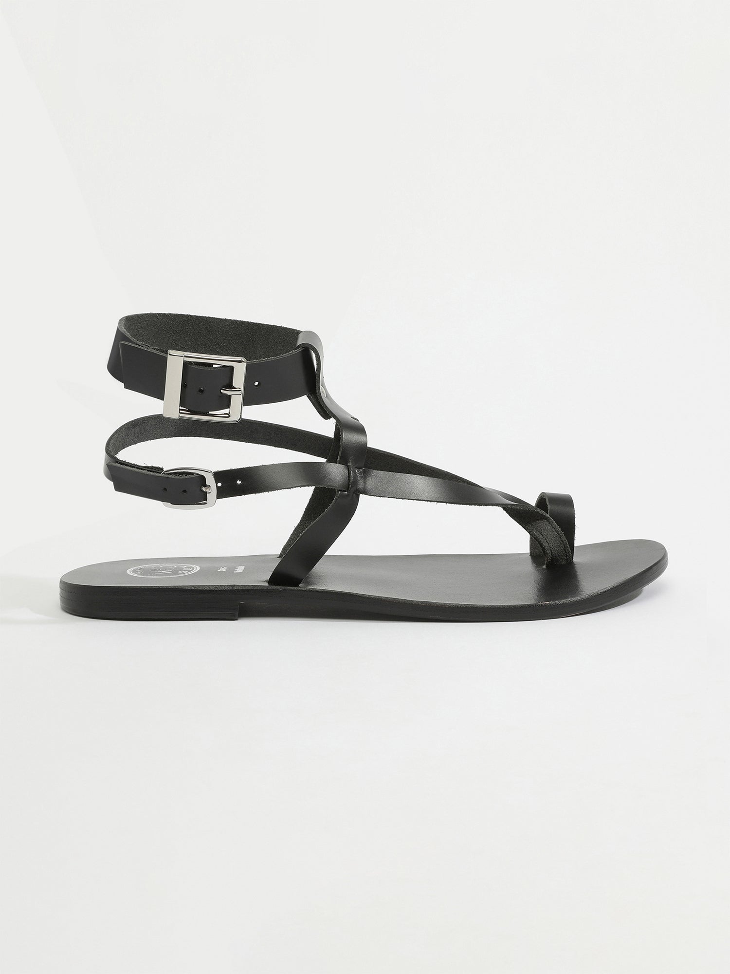HERMANCE sandales spartiates entre doigt en cuir noir