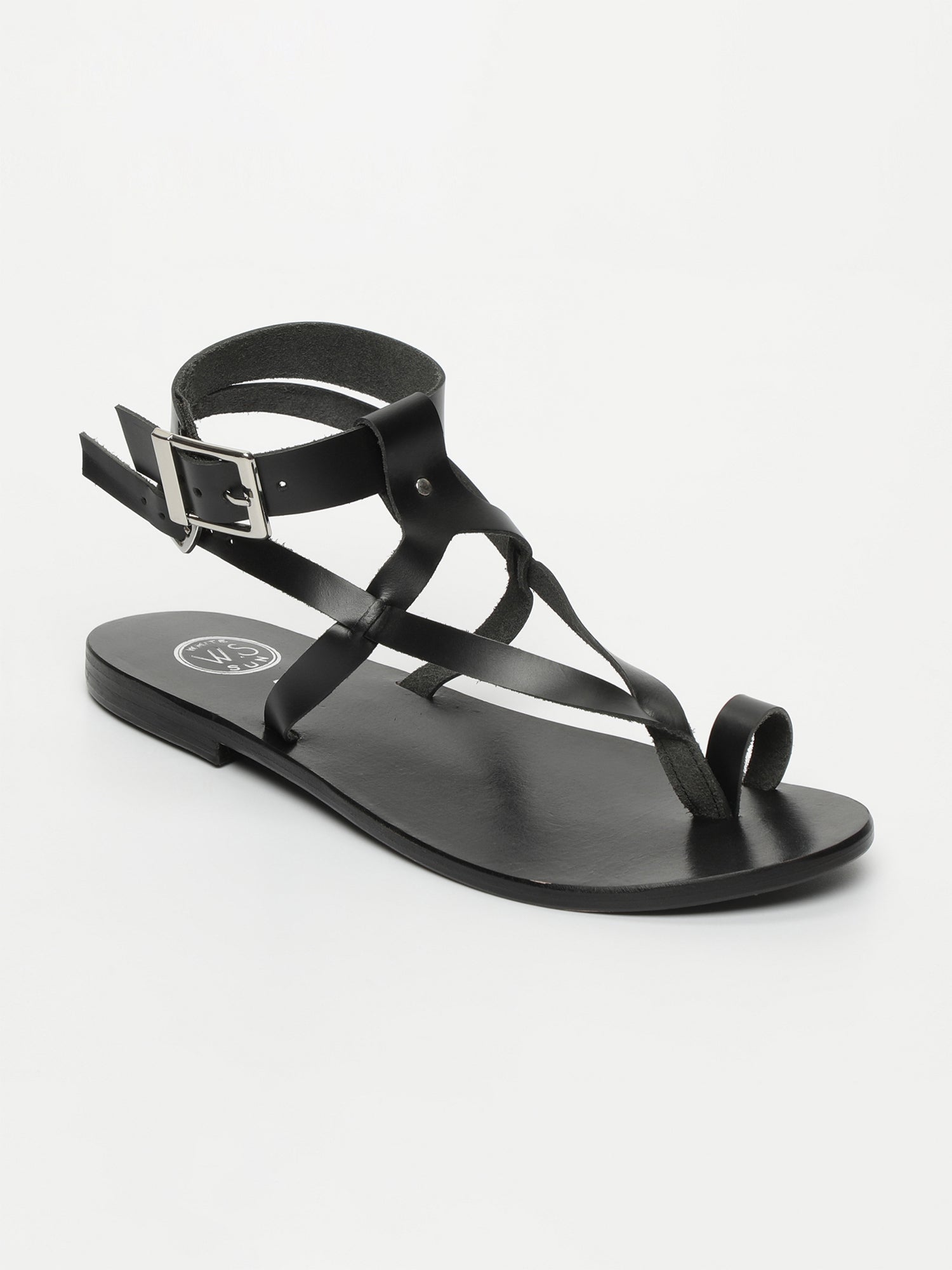 HERMANCE sandales spartiates entre doigt en cuir noir