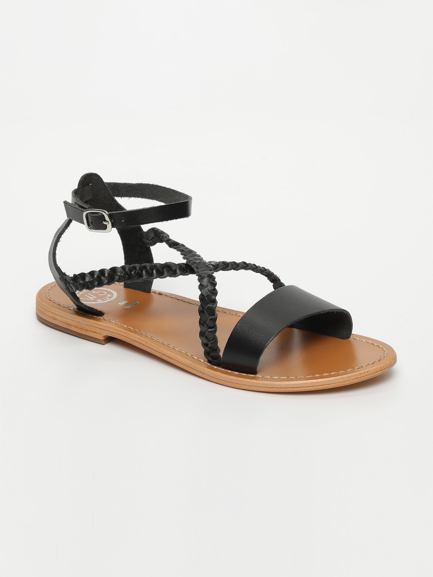 LEANDRA sandales tresse en cuir noir