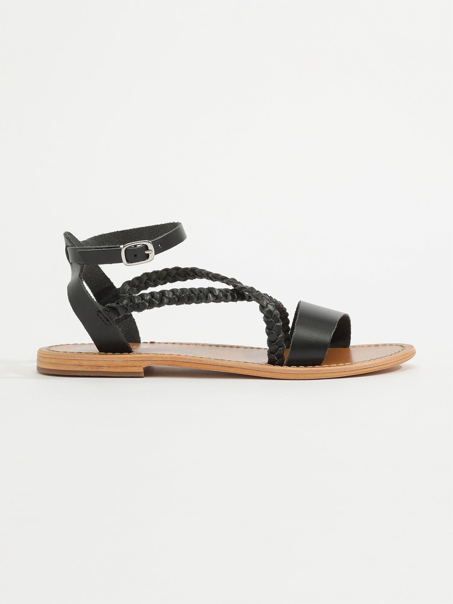 LEANDRA sandales tresse en cuir noir