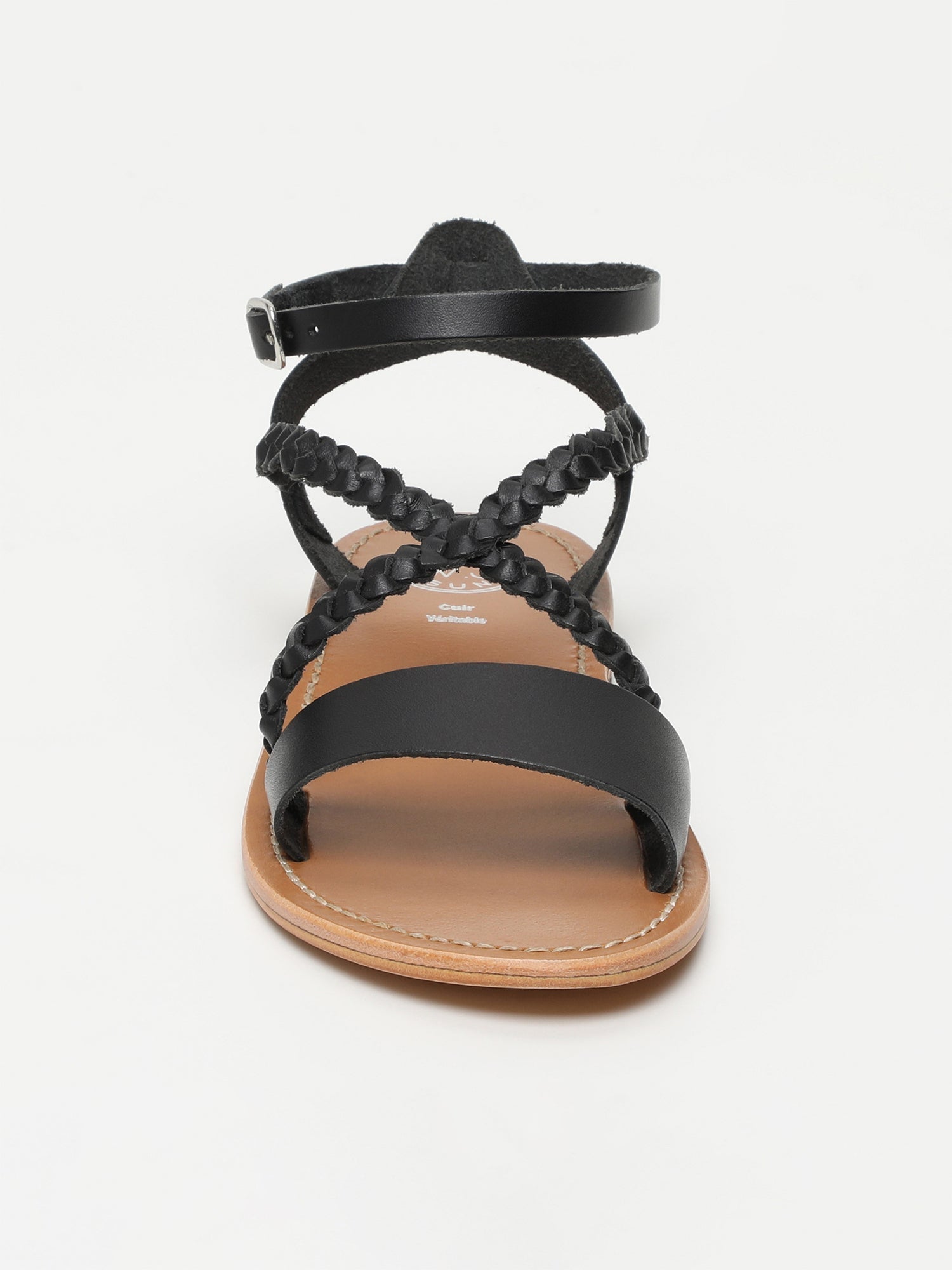 LEANDRA sandales tresse en cuir noir