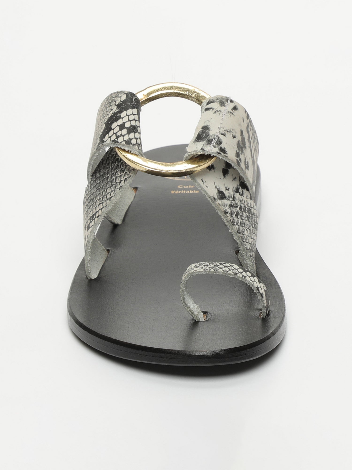 EMRATI sandales en cuir serpent noir et blanc