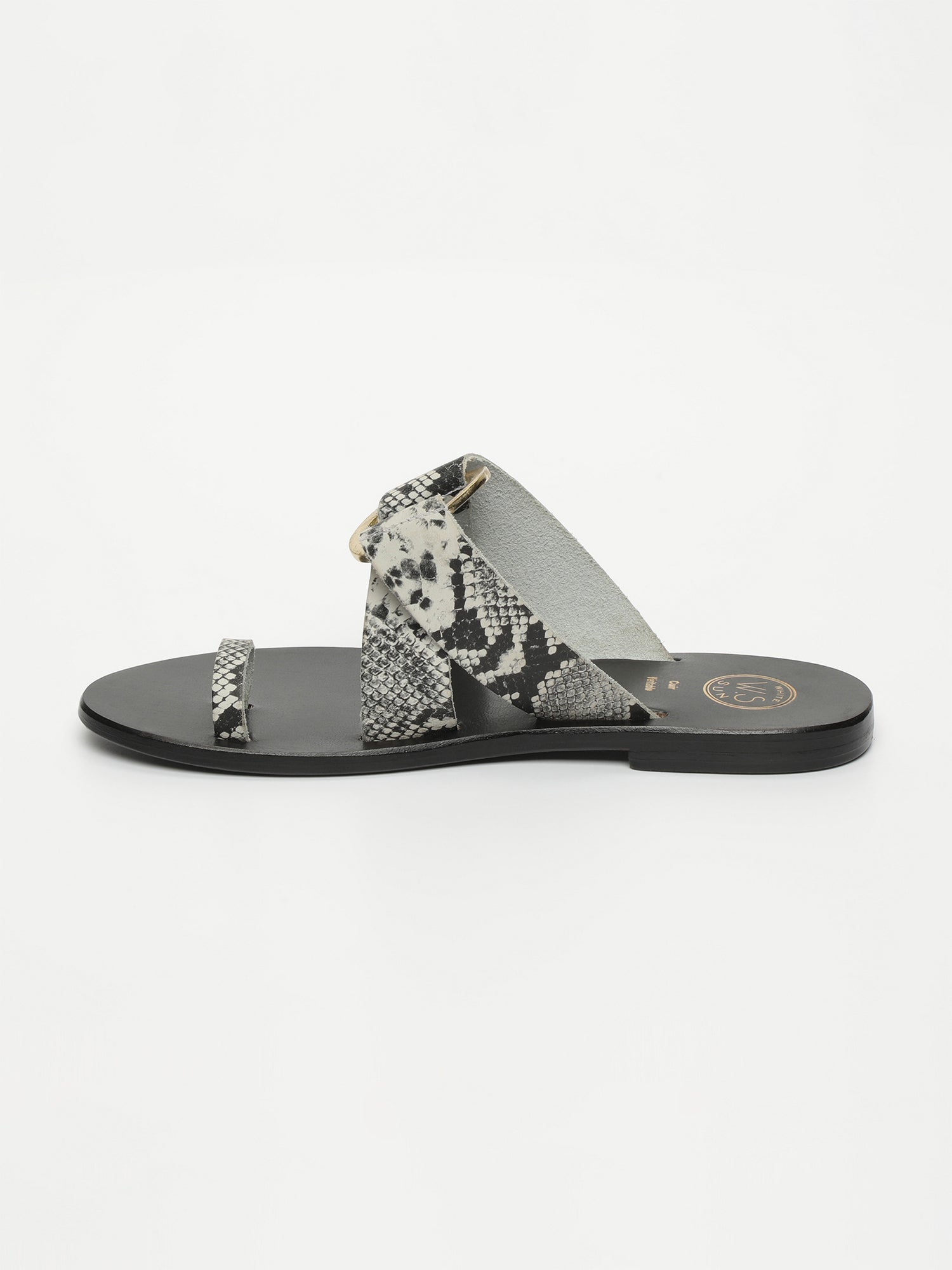 EMRATI sandales en cuir serpent noir et blanc