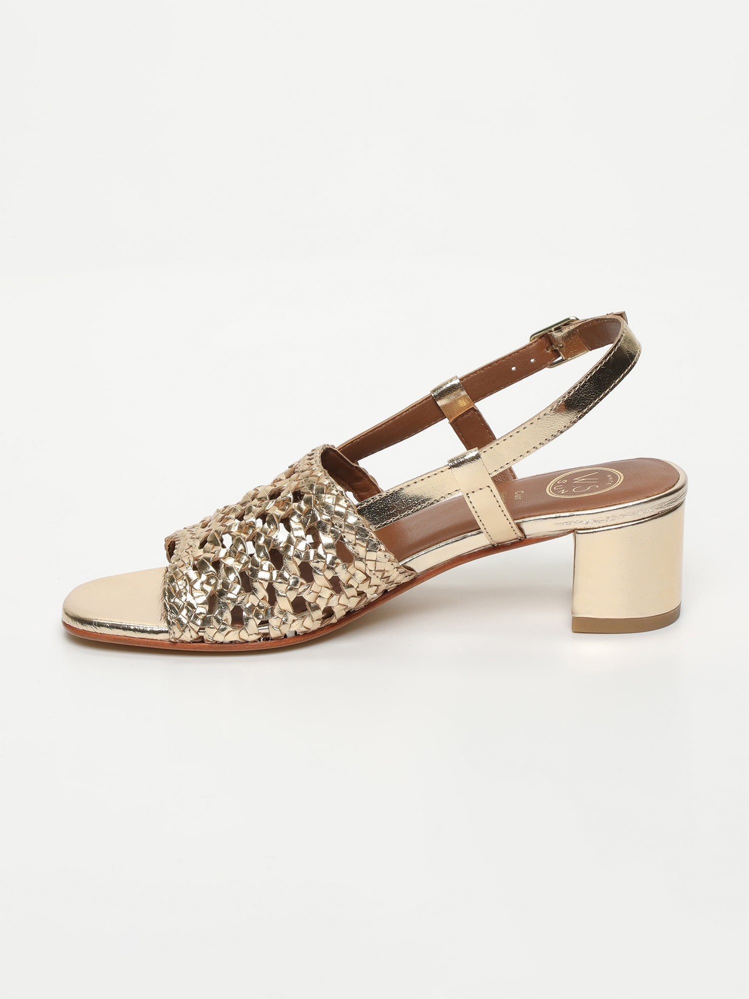 EMMY sandales talon tresse en cuir or
