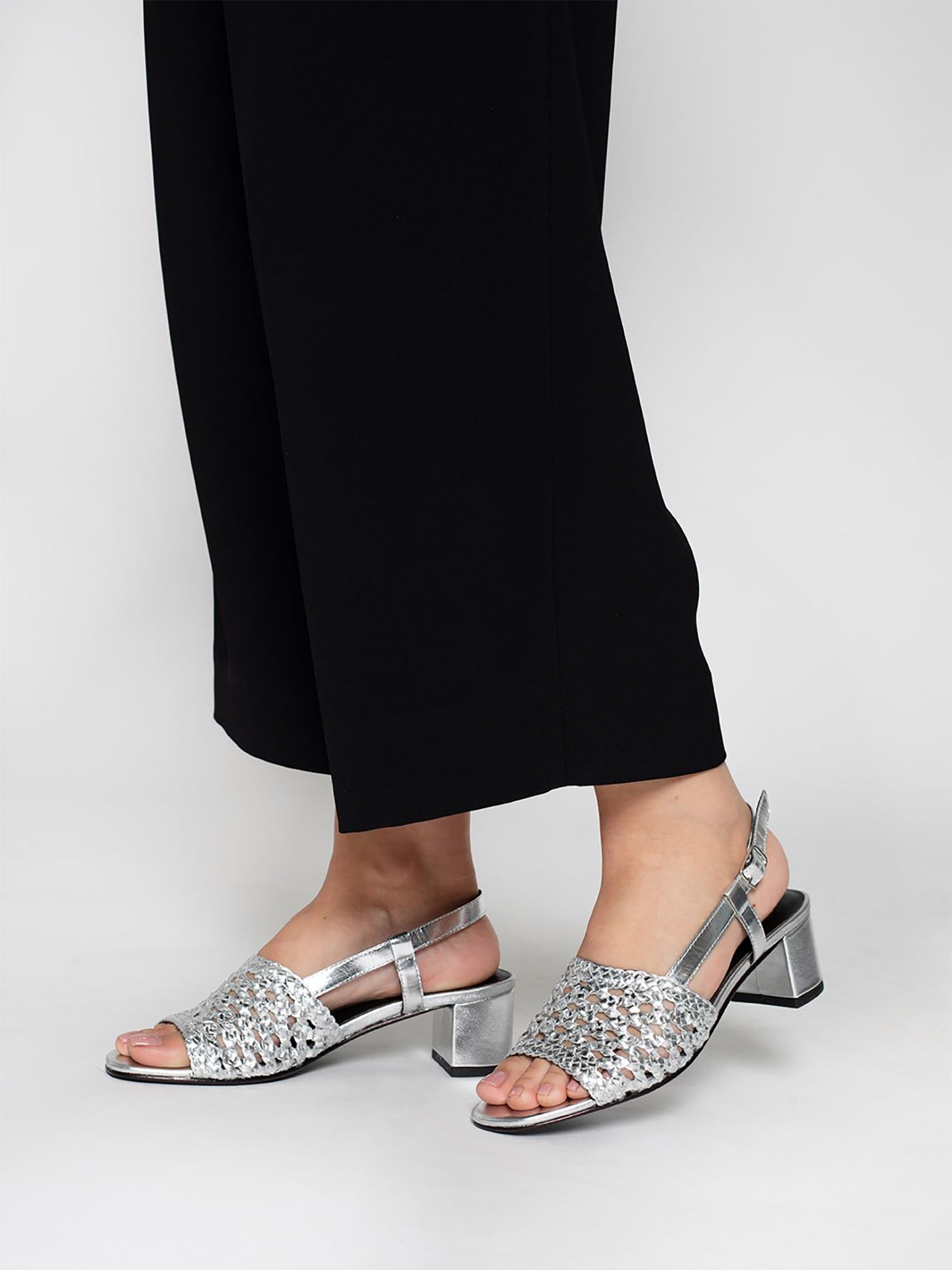 EMMY sandales talon tresse en cuir argent