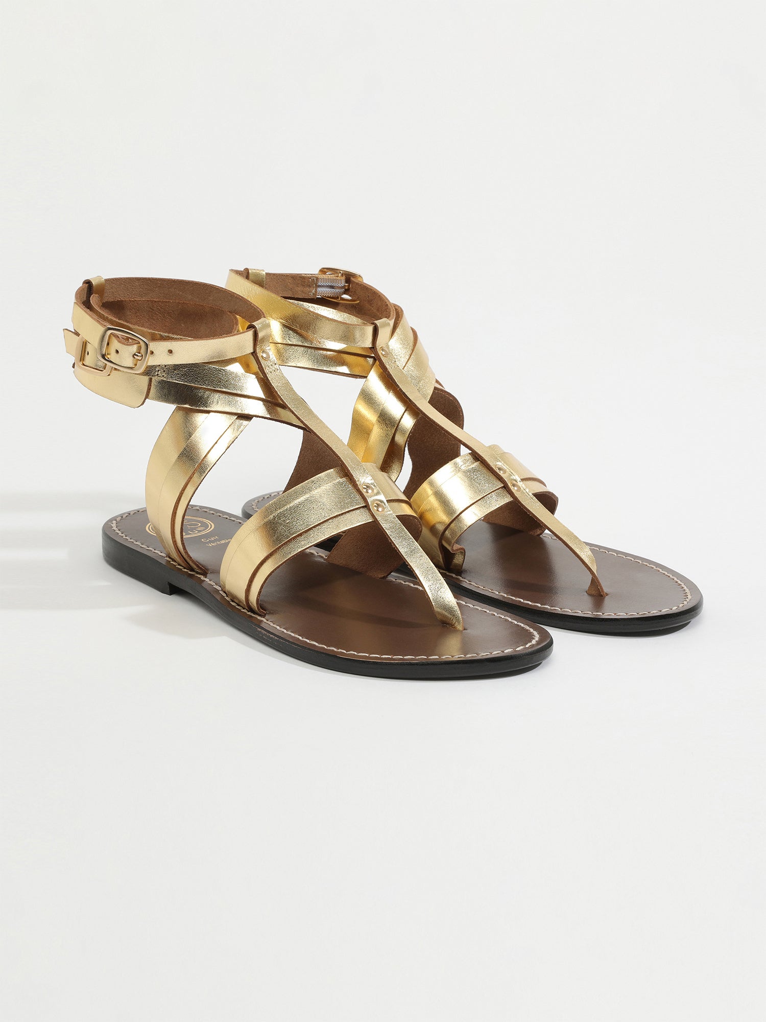 ANVERT sandales spartiates entre doigt en cuir or foncé