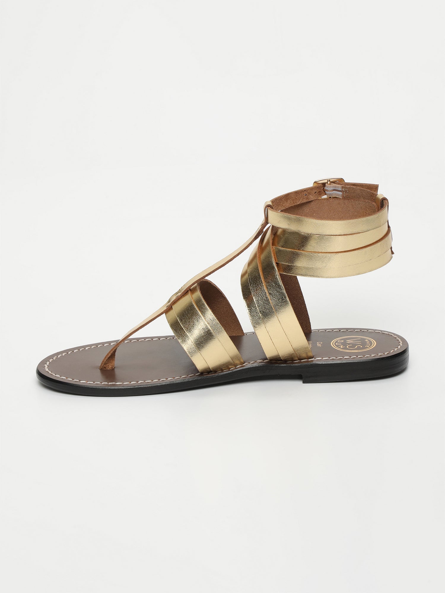 ANVERT sandales spartiates entre doigt en cuir or foncé