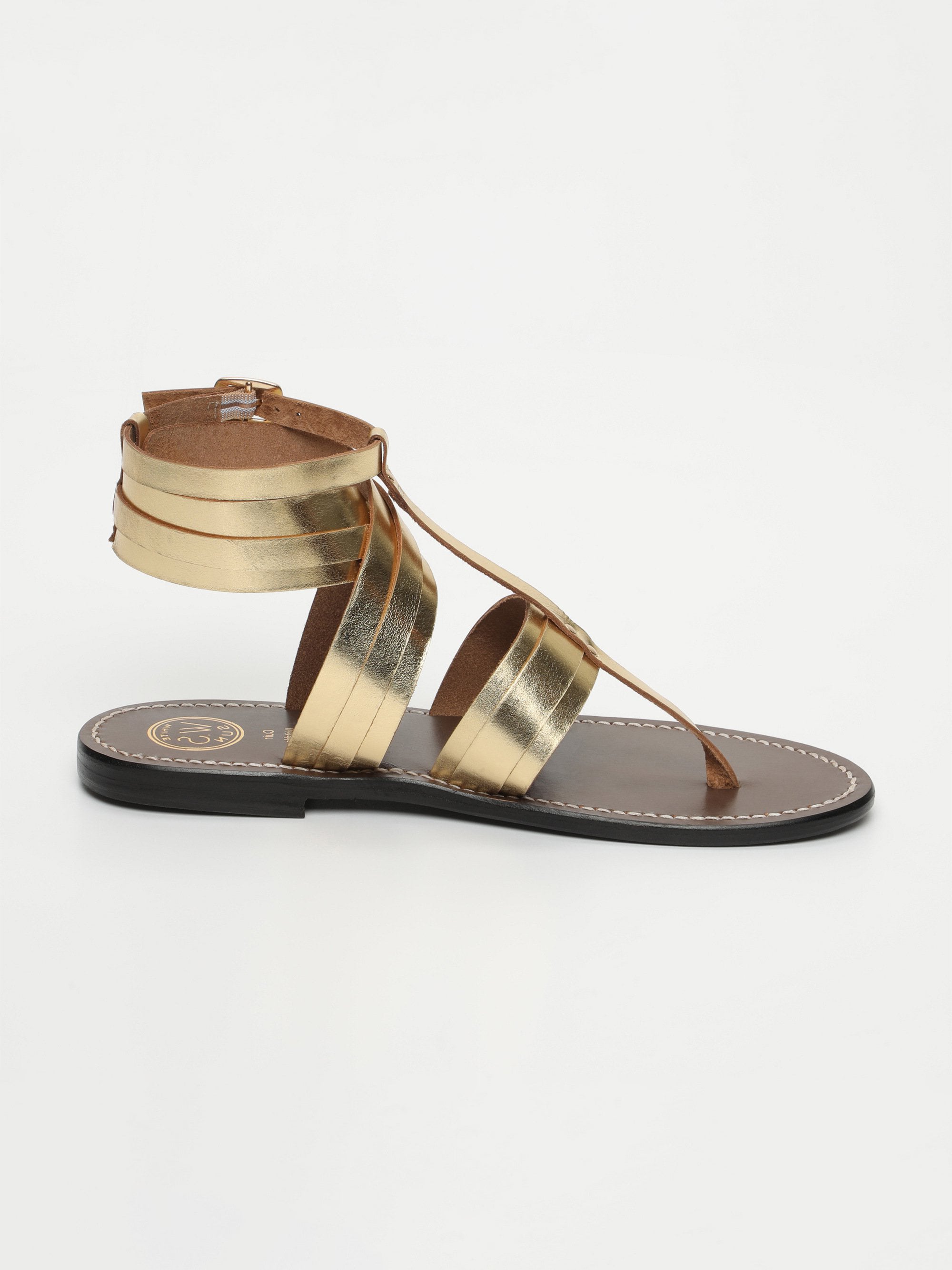 ANVERT sandales spartiates entre doigt en cuir or foncé