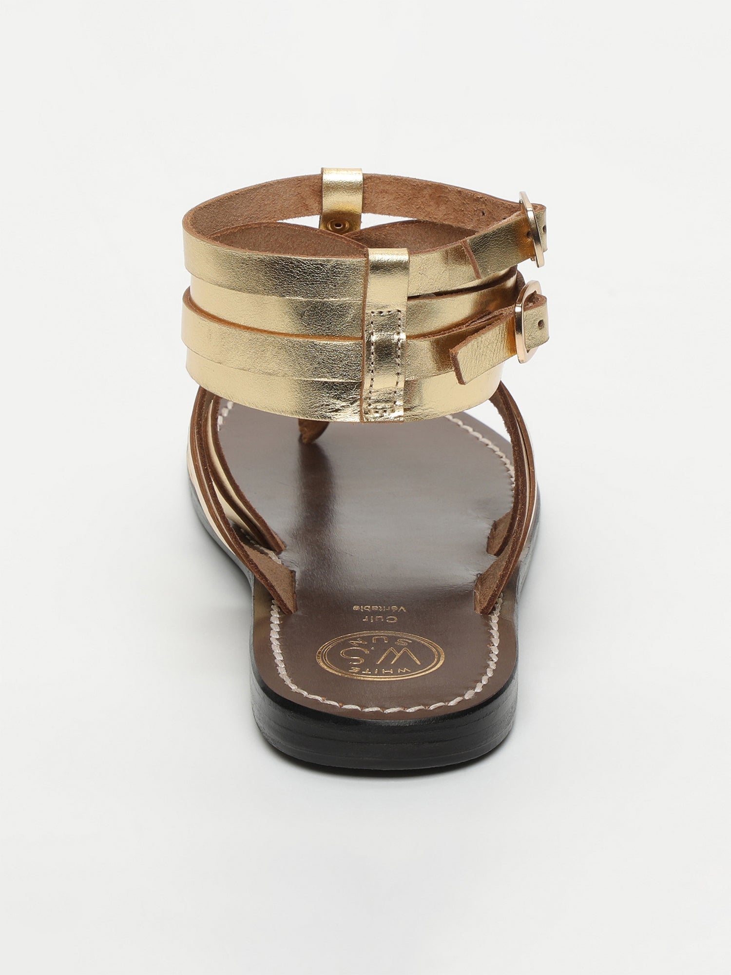 ANVERT sandales spartiates entre doigt en cuir or foncé