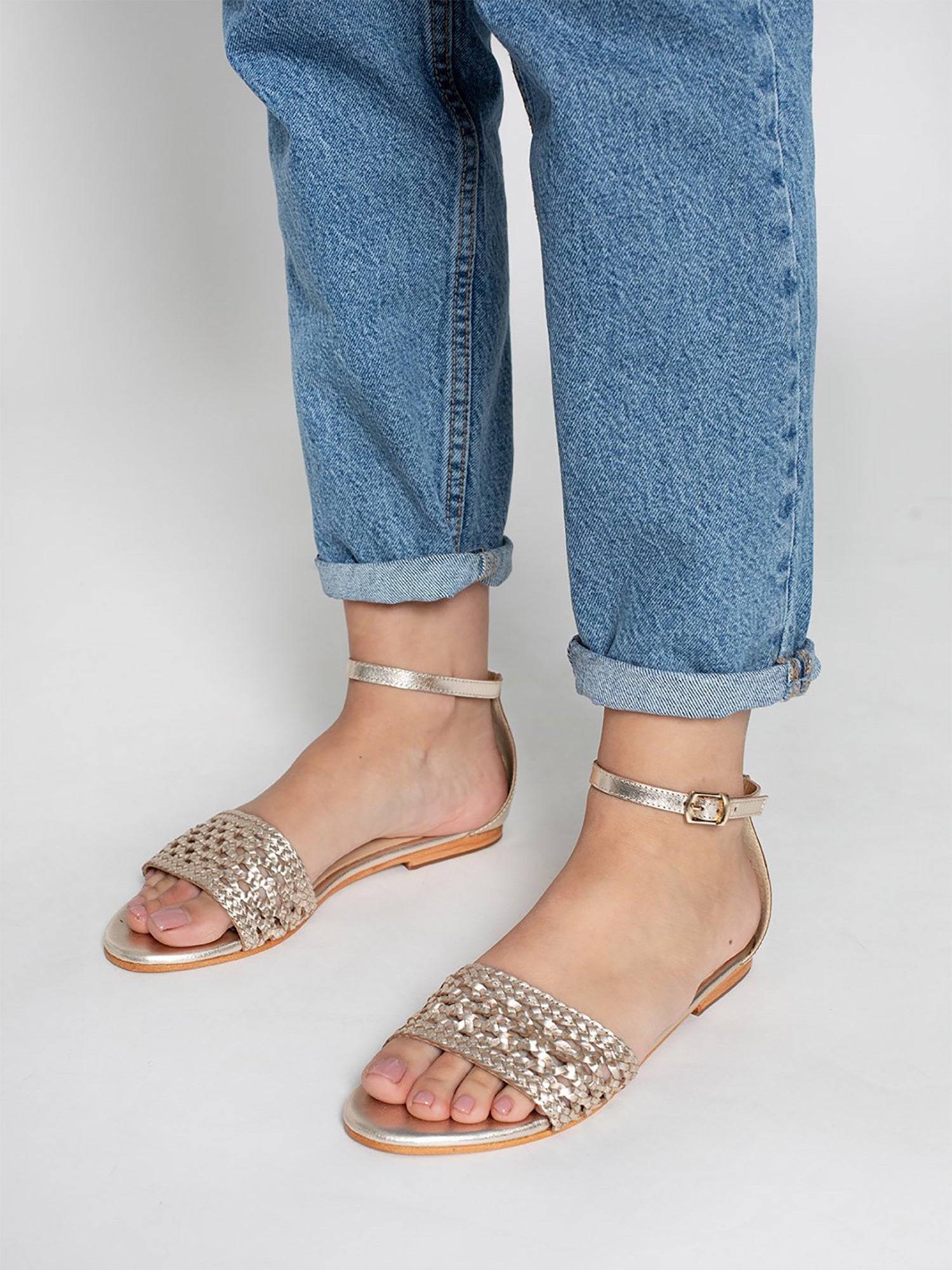 MAJOR sandales bracelet de cheville tresse en cuir or
