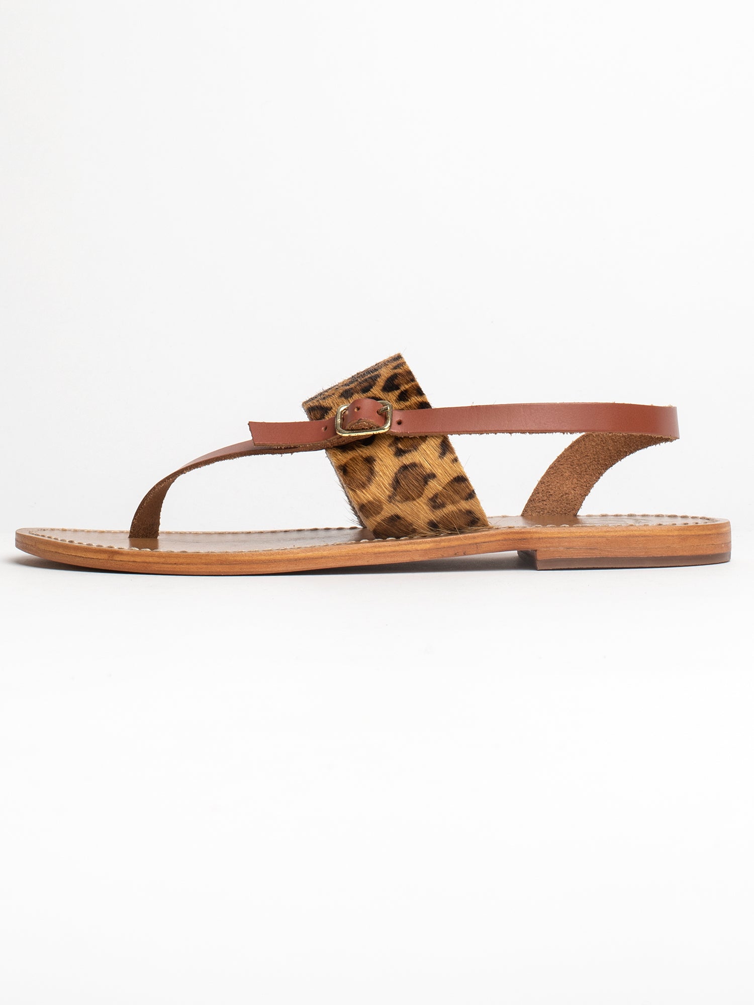 BAGER sandales en cuir camel et léopard