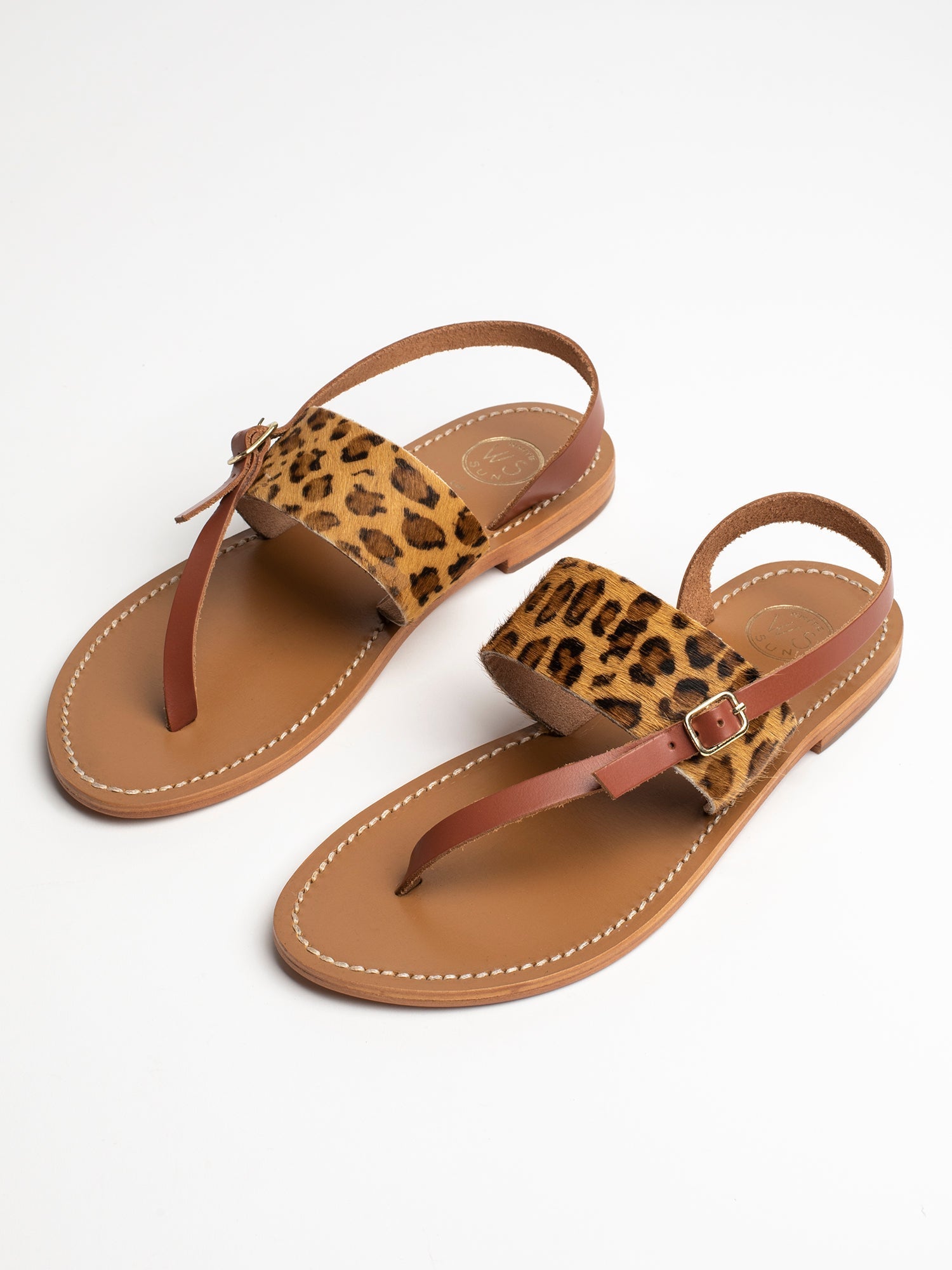 BAGER sandales en cuir camel et léopard