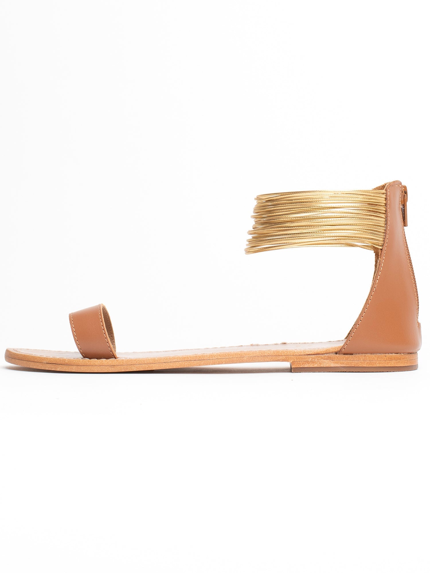 ATYS sandales fantaisie bi-color en cuir camel et or