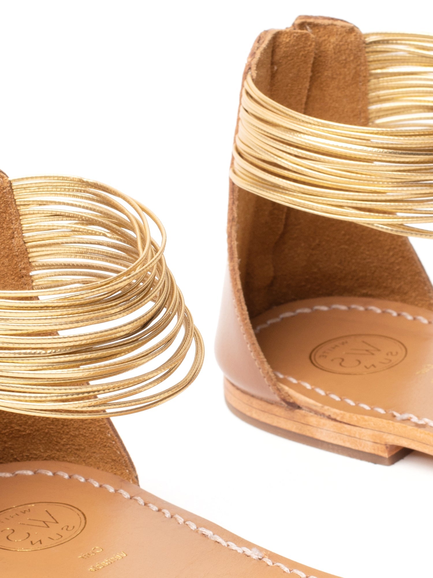 ATYS sandales fantaisie bi-color en cuir camel et or