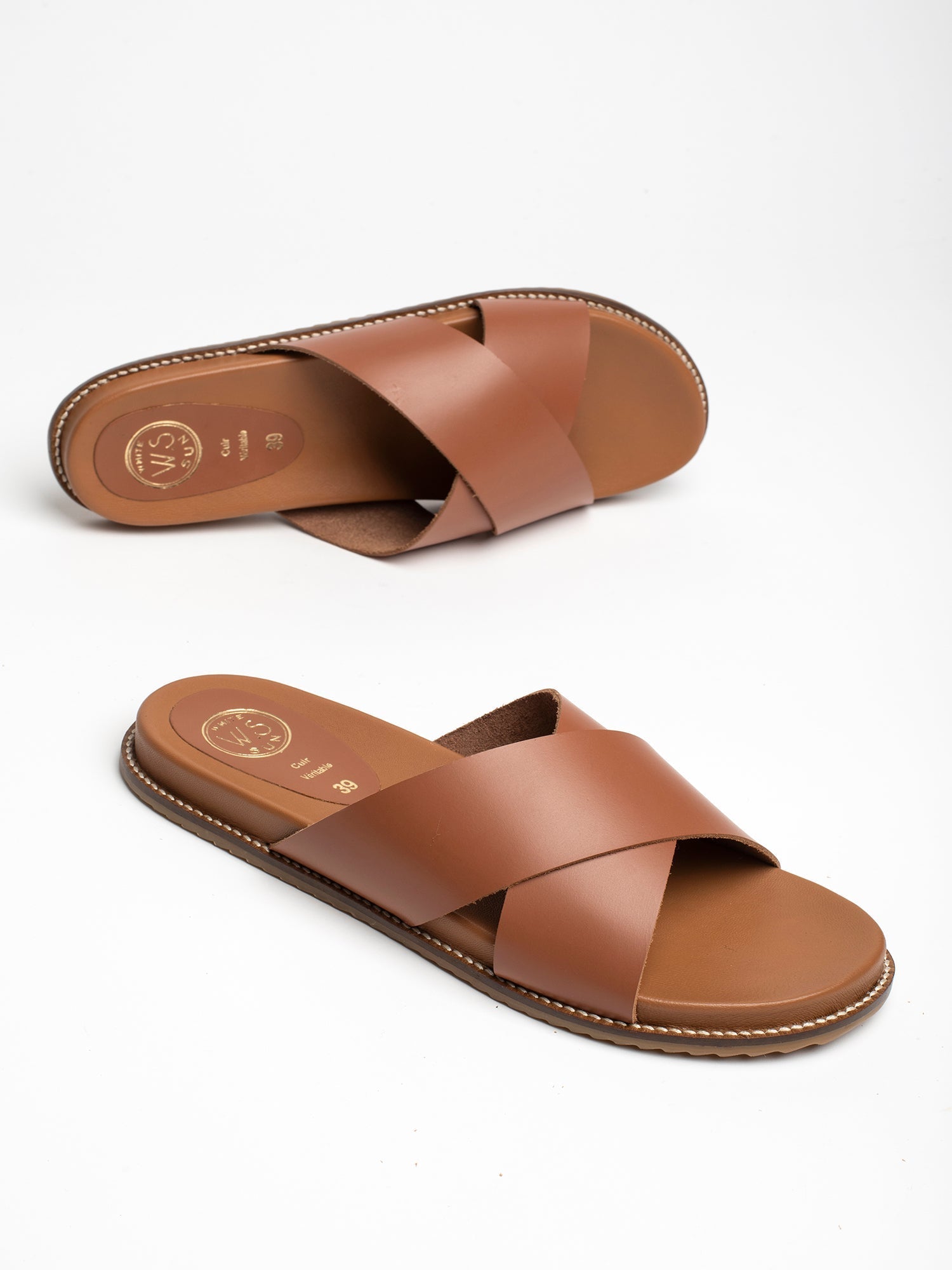 LOUTSIAN mules en cuir camel