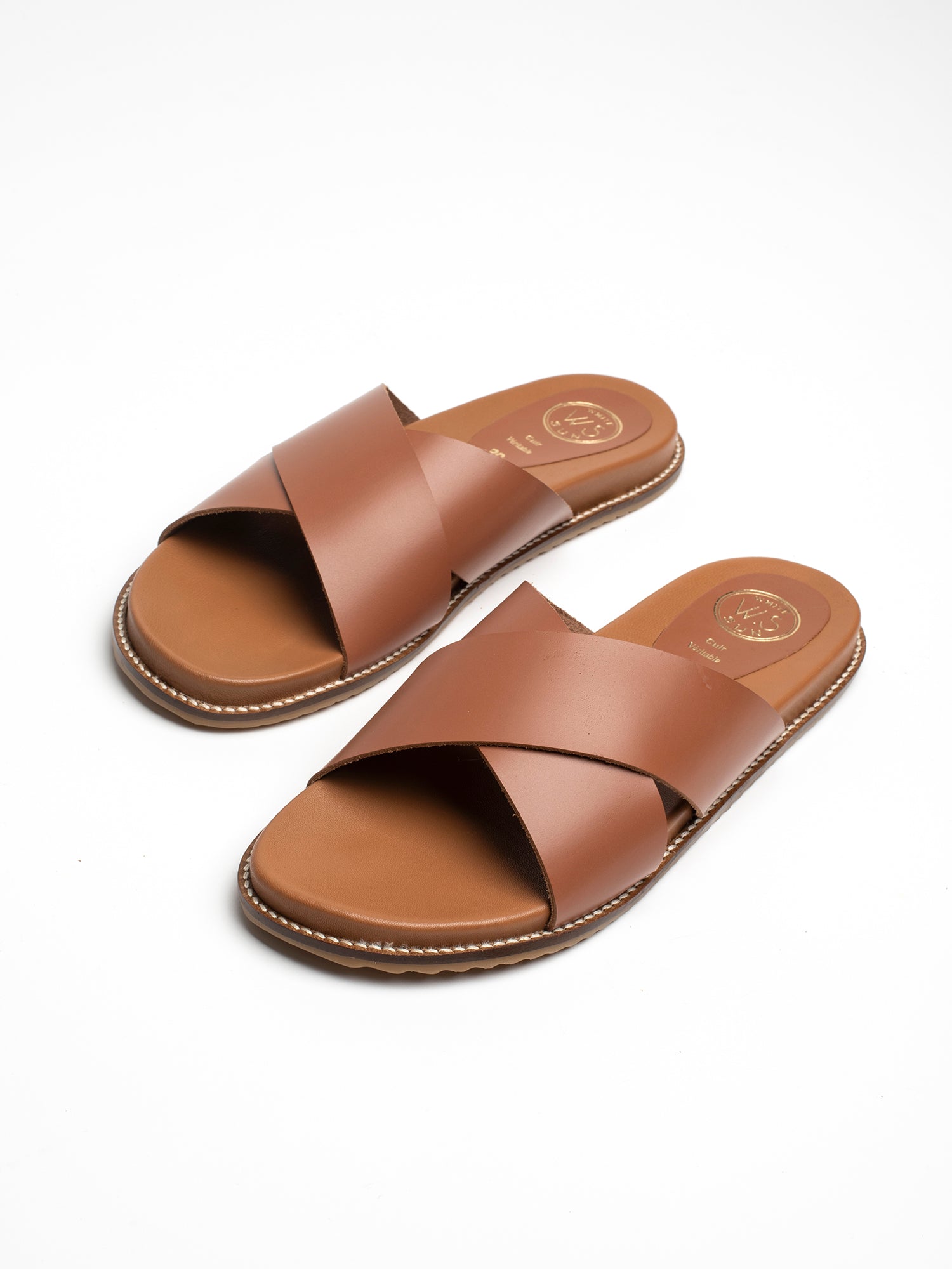 LOUTSIAN mules en cuir camel