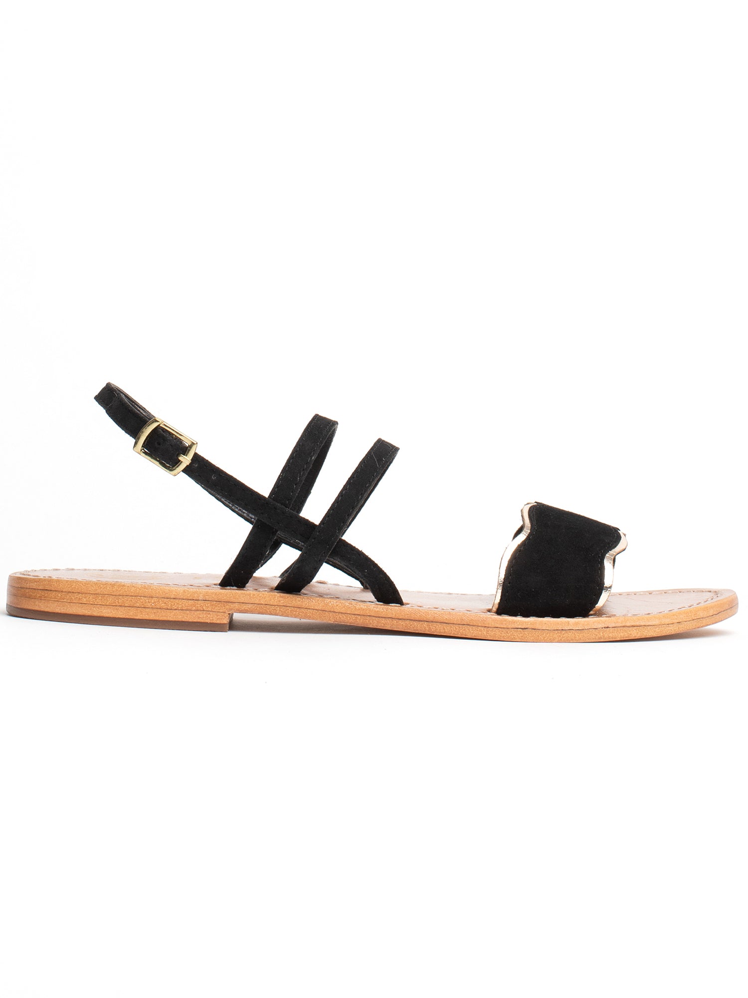 BACIS sandales en cuir noir et or