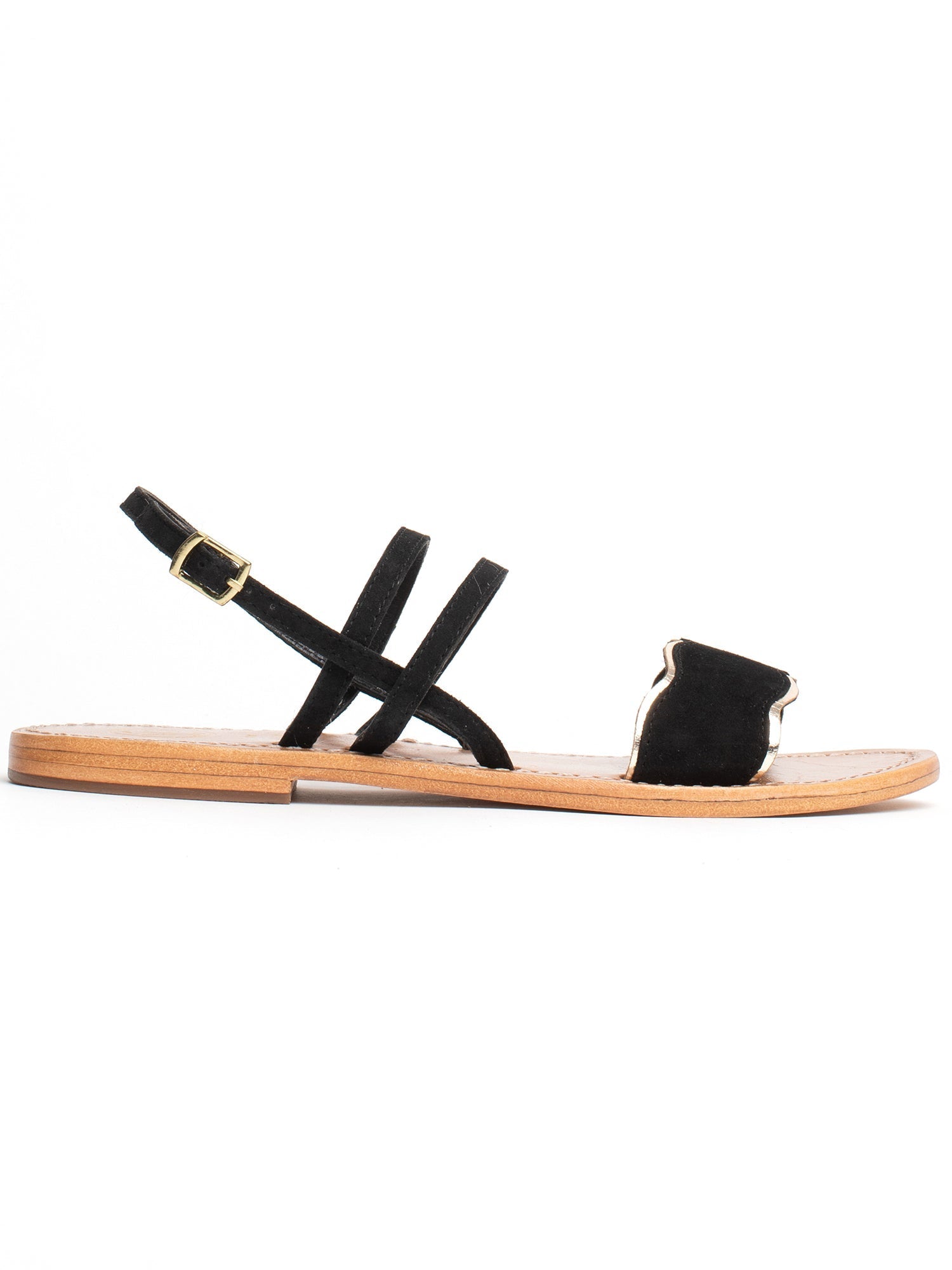 BACIS sandales en cuir noir et or