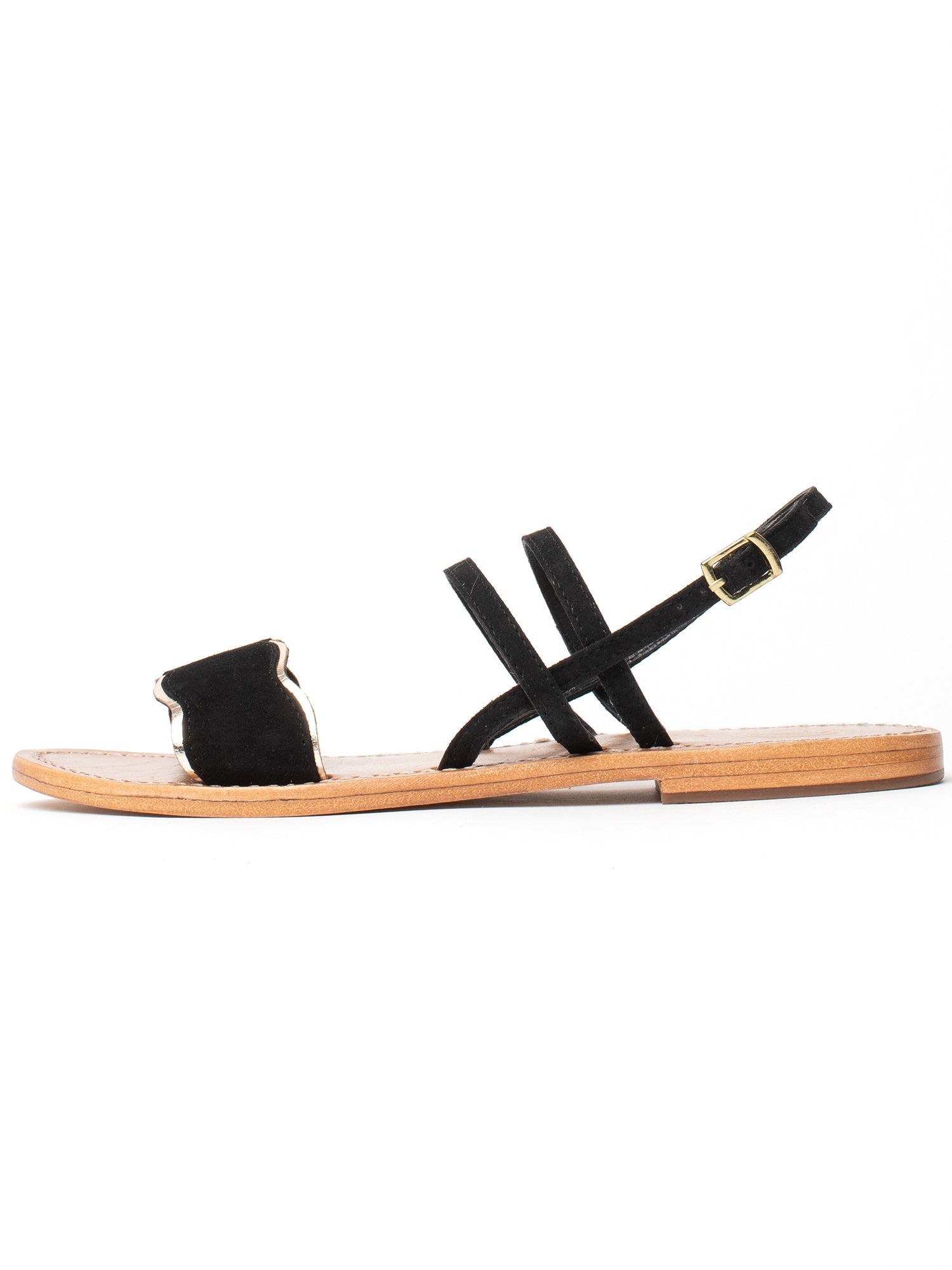 BACIS sandales en cuir noir et or
