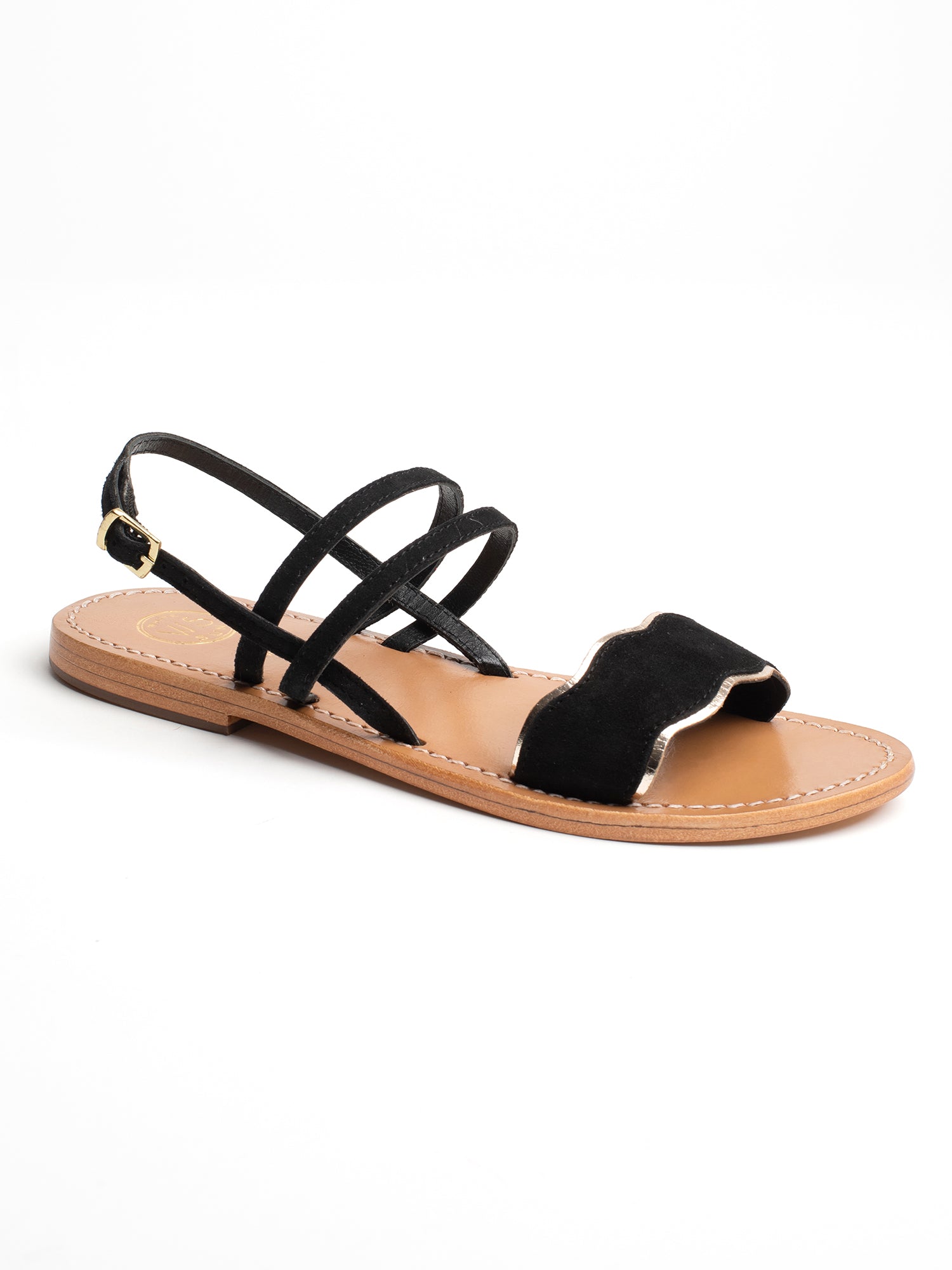 BACIS sandales en cuir noir et or