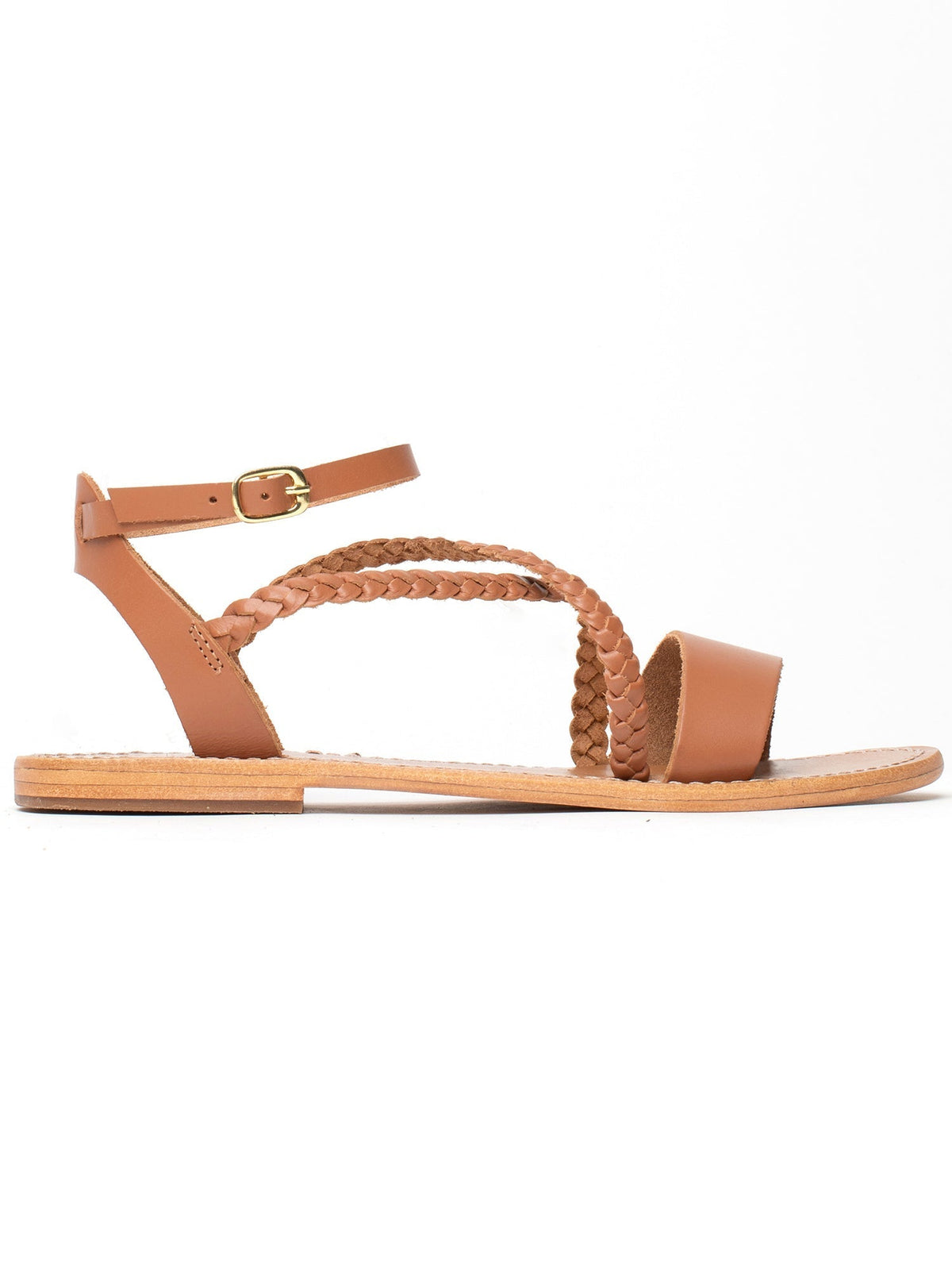 LEANDRA sandales tresse en cuir camel