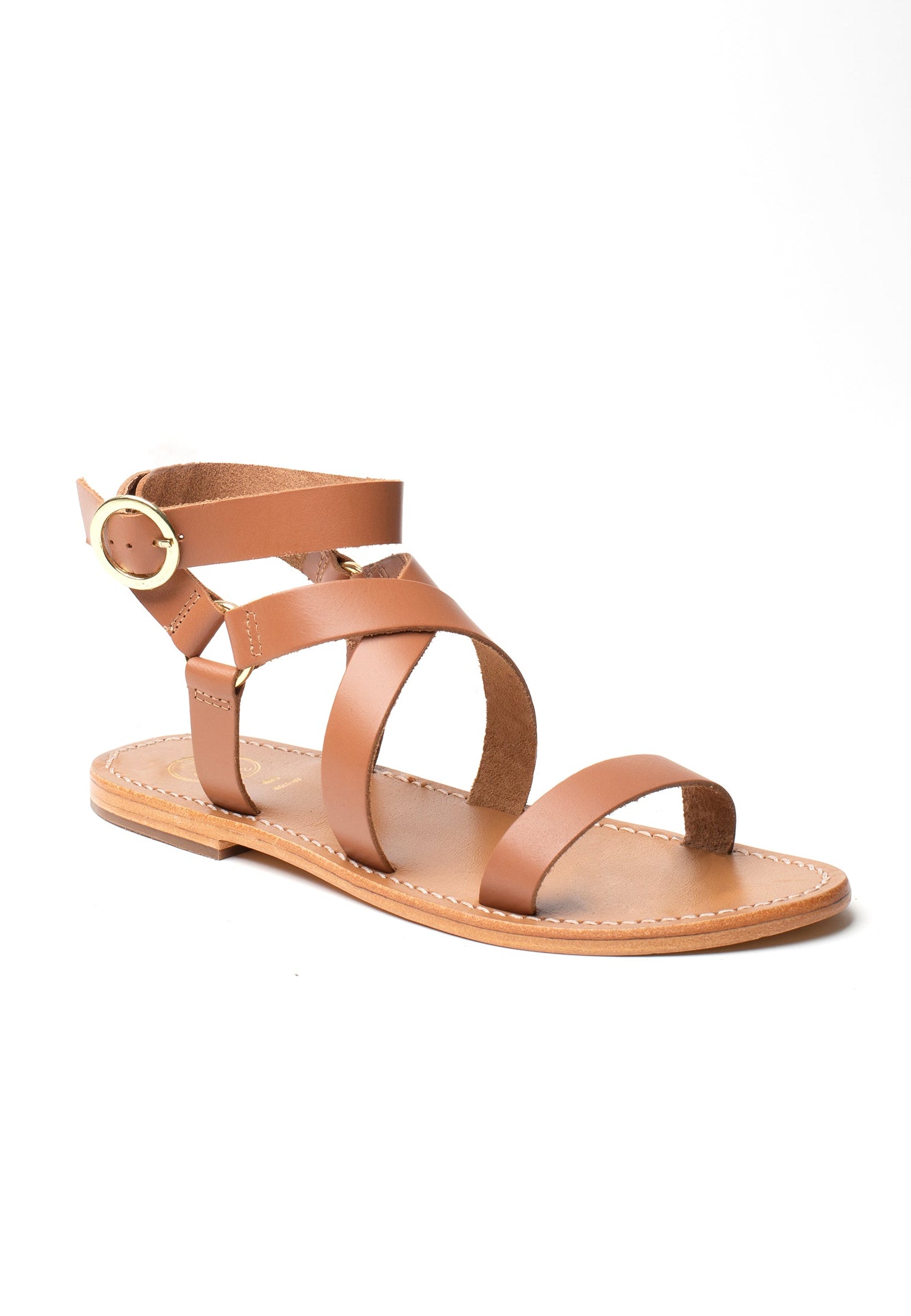 CHAREL sandales spartiates bracelet de cheville en cuir camel