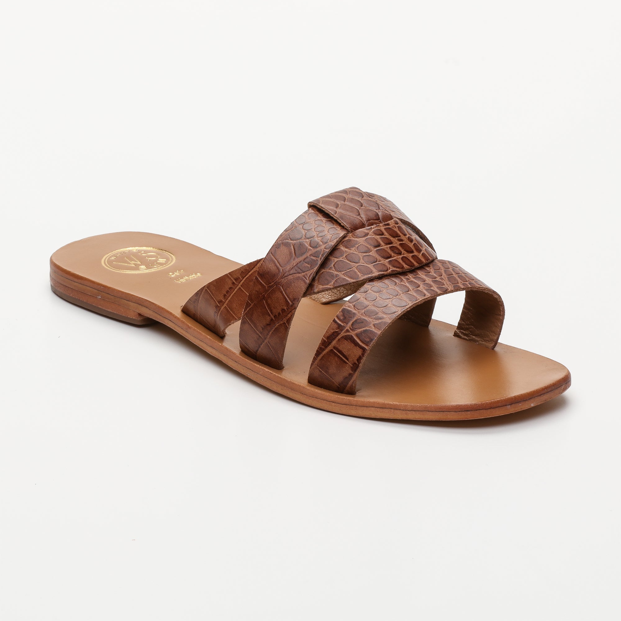 NOHAM mules en cuir croco brun