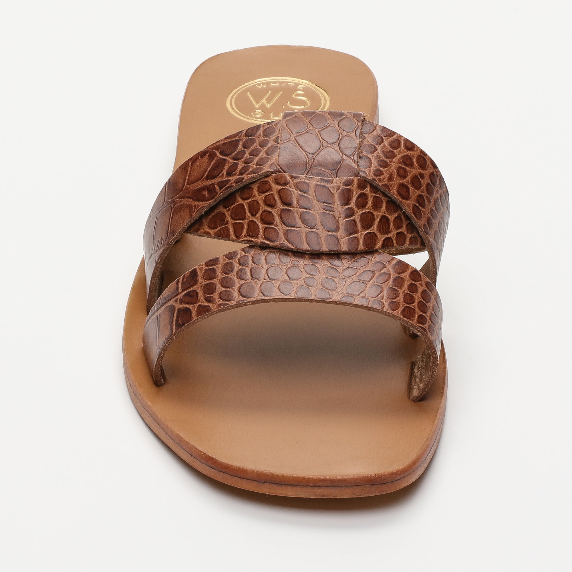 NOHAM mules en cuir croco brun