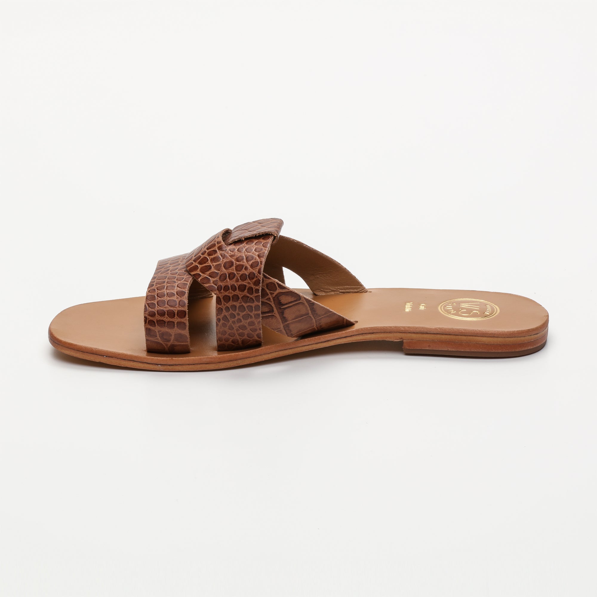 NOHAM mules en cuir croco brun