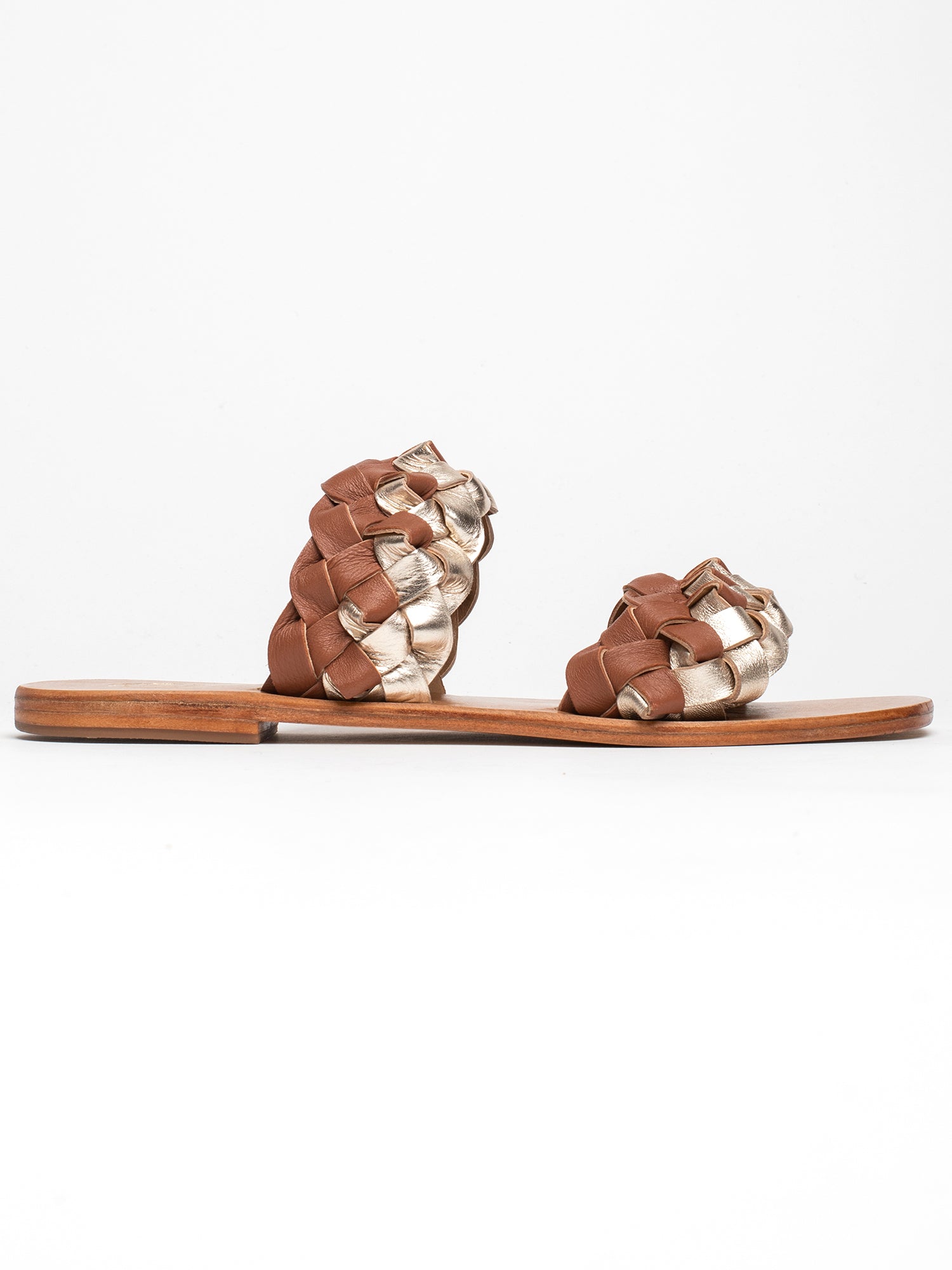 TYAMA sandales en cuir or et camel