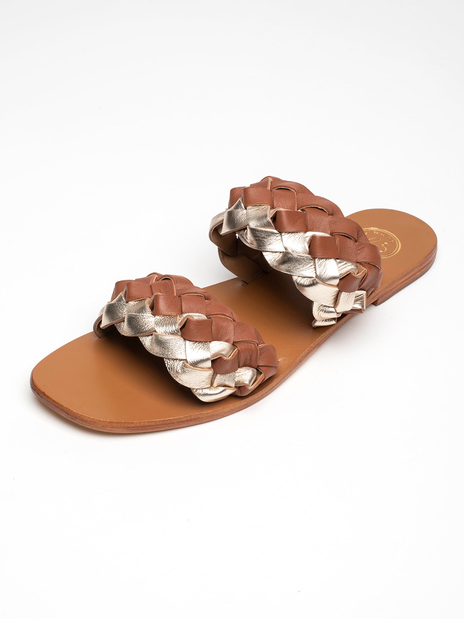 TYAMA sandales en cuir or et camel