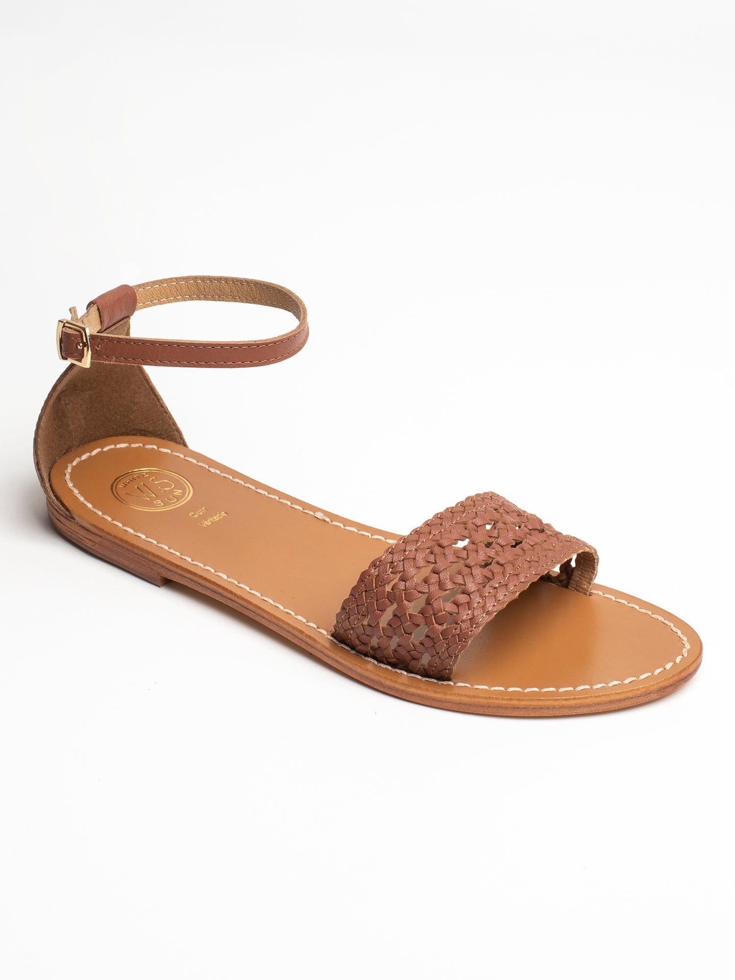 MAJOR sandales bracelet de cheville tresse en cuir camel