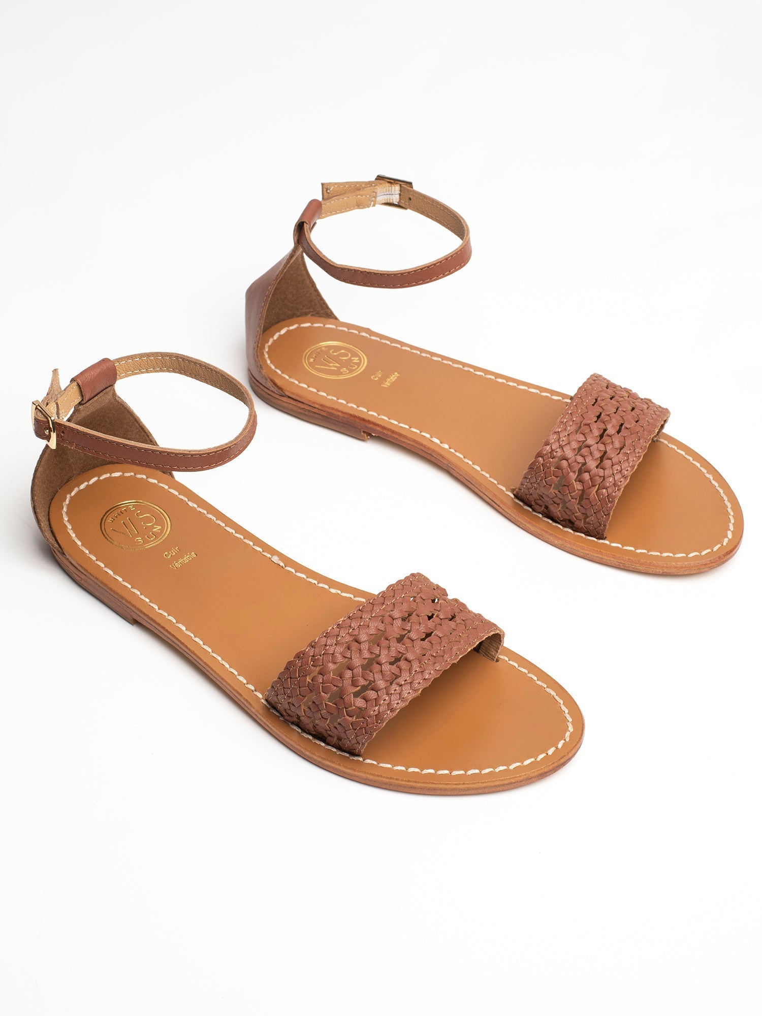 MAJOR sandales bracelet de cheville tresse en cuir camel