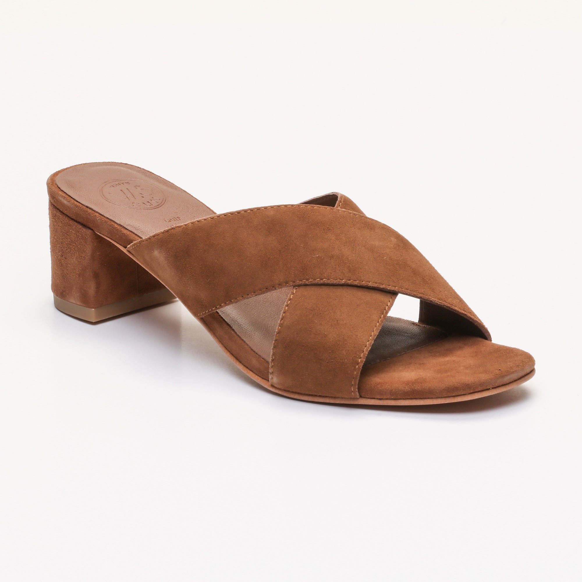 MINA mules talon en cuir camel